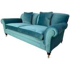 Used George Smith Signature "Elverdon-Arm" Large 2.5-Seat Sofa in Turquoise Velvet