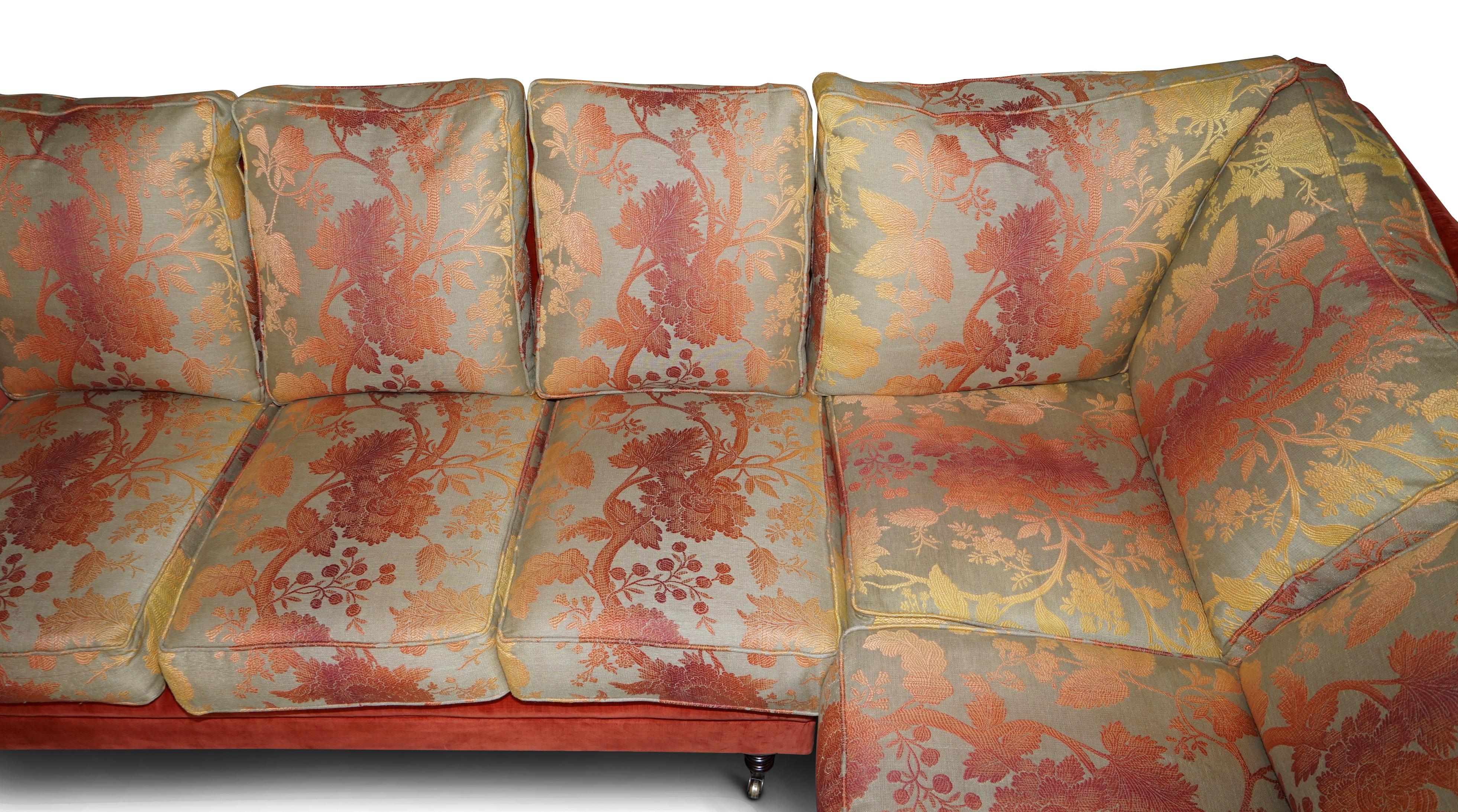 George Smith Signature Large 7 Seater Corner Sofa with Velour Floral Upholstery For Sale 2