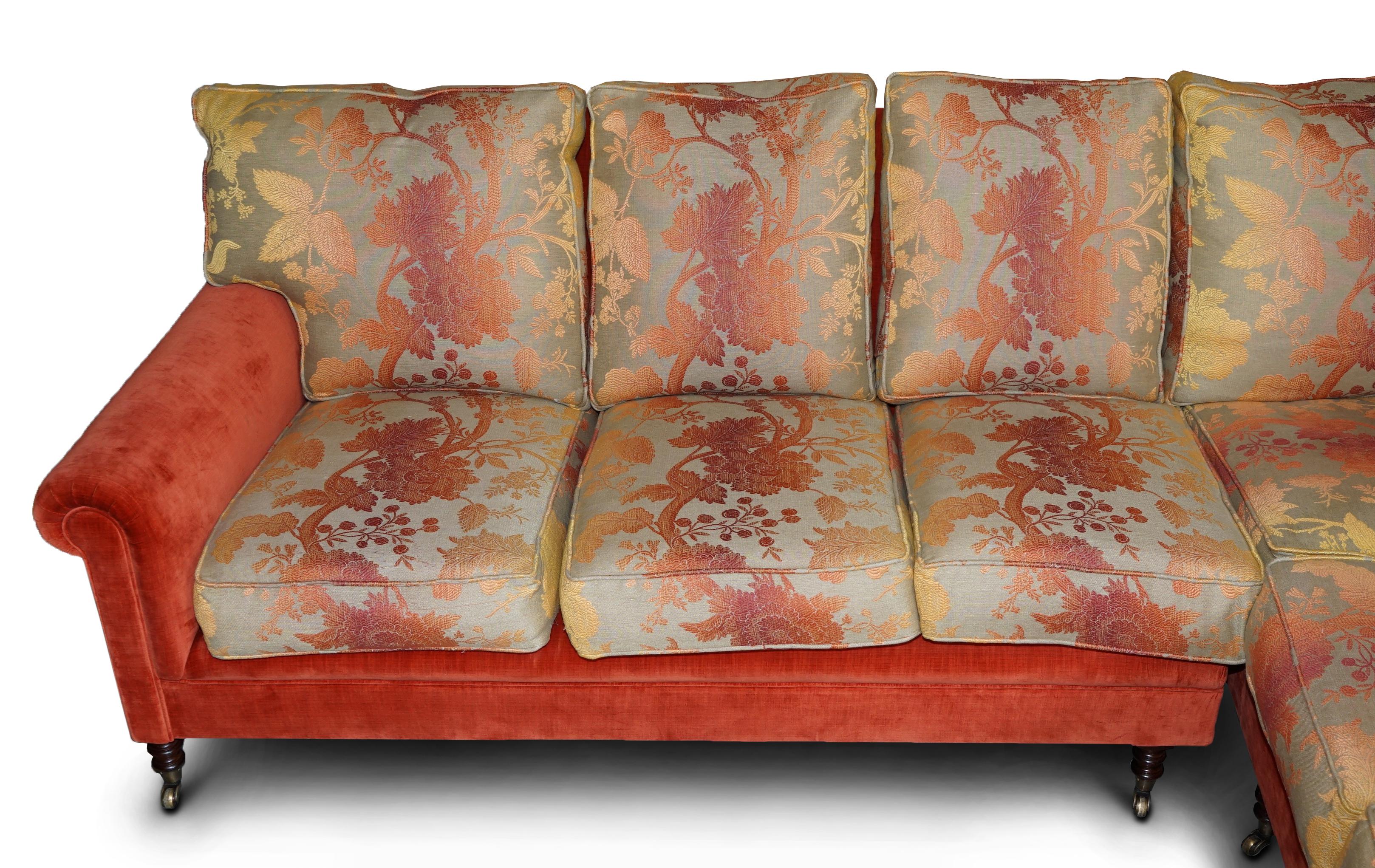 20th Century George Smith Signature Large 7 Seater Corner Sofa with Velour Floral Upholstery For Sale