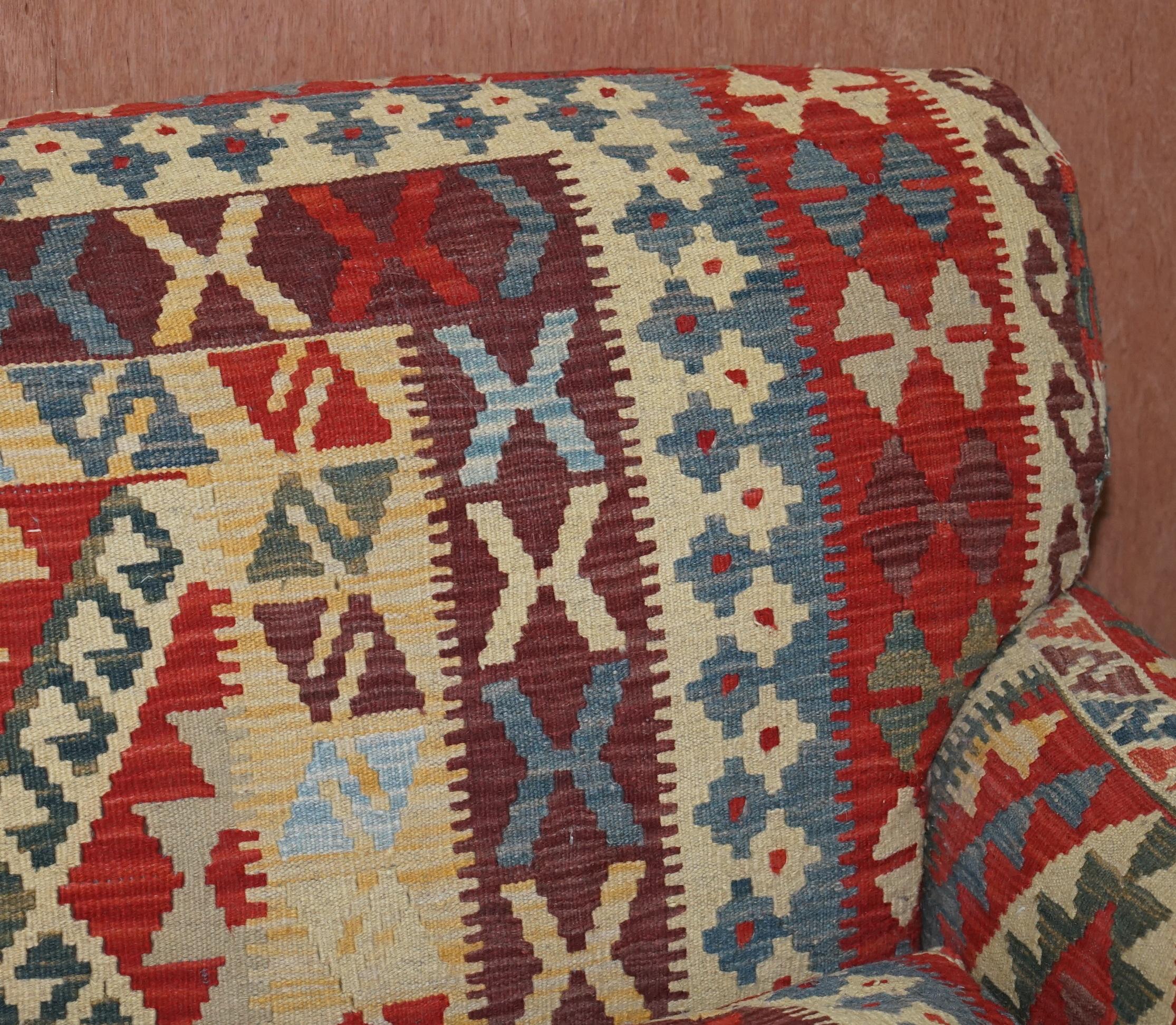 Contemporary George Smith Signature Scroll Arm Kilim Upholstered Sofa Original Upholstery