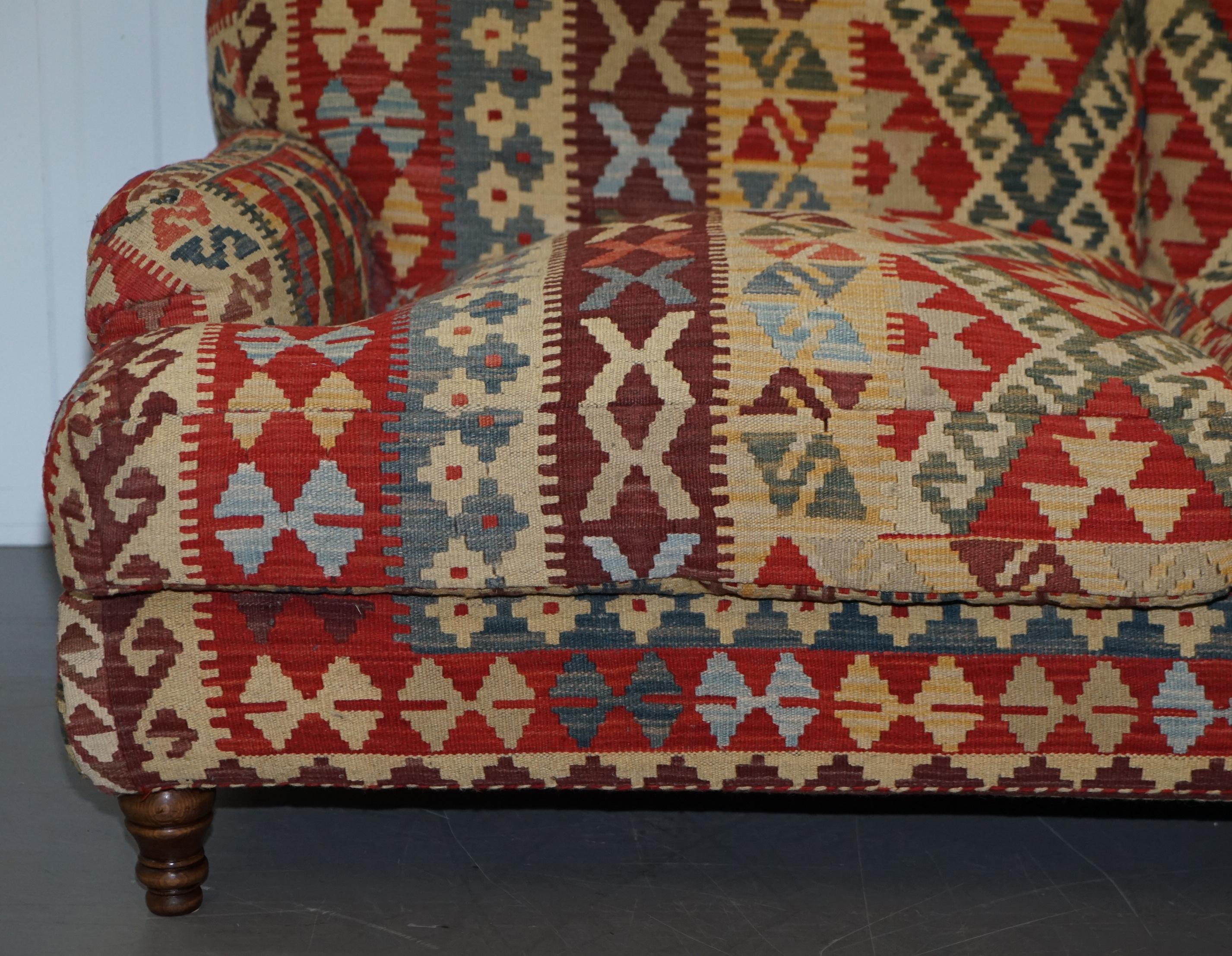 George Smith Signature Scroll Arm Kilim Upholstered Sofa Original Upholstery 4