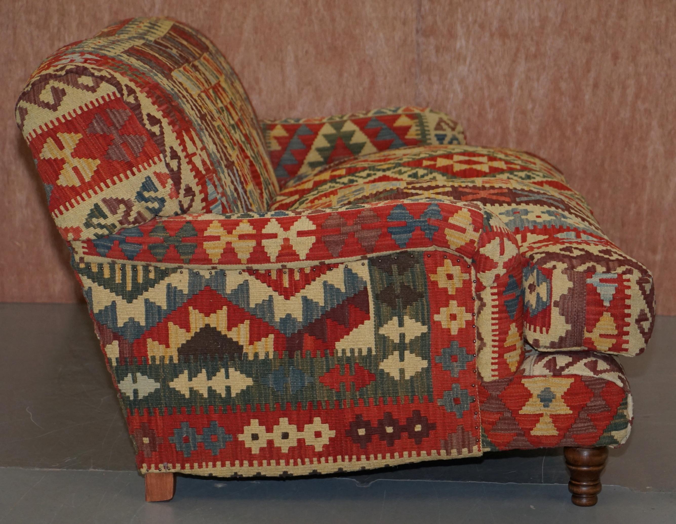 George Smith Signature Scroll Arm Kilim Upholstered Sofa Original Upholstery 6
