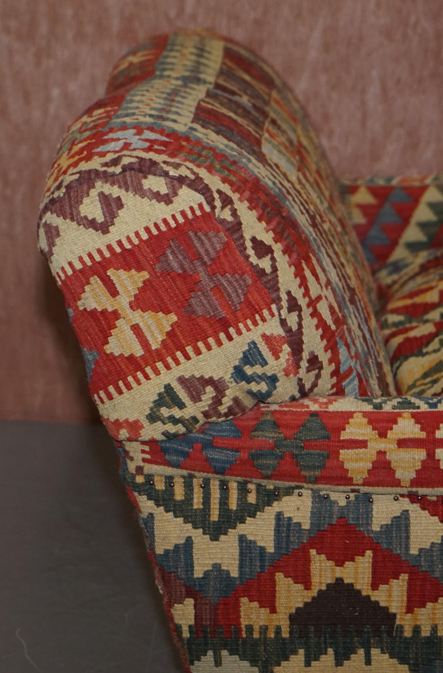 George Smith Signature Scroll Arm Kilim Upholstered Sofa Original Upholstery 8