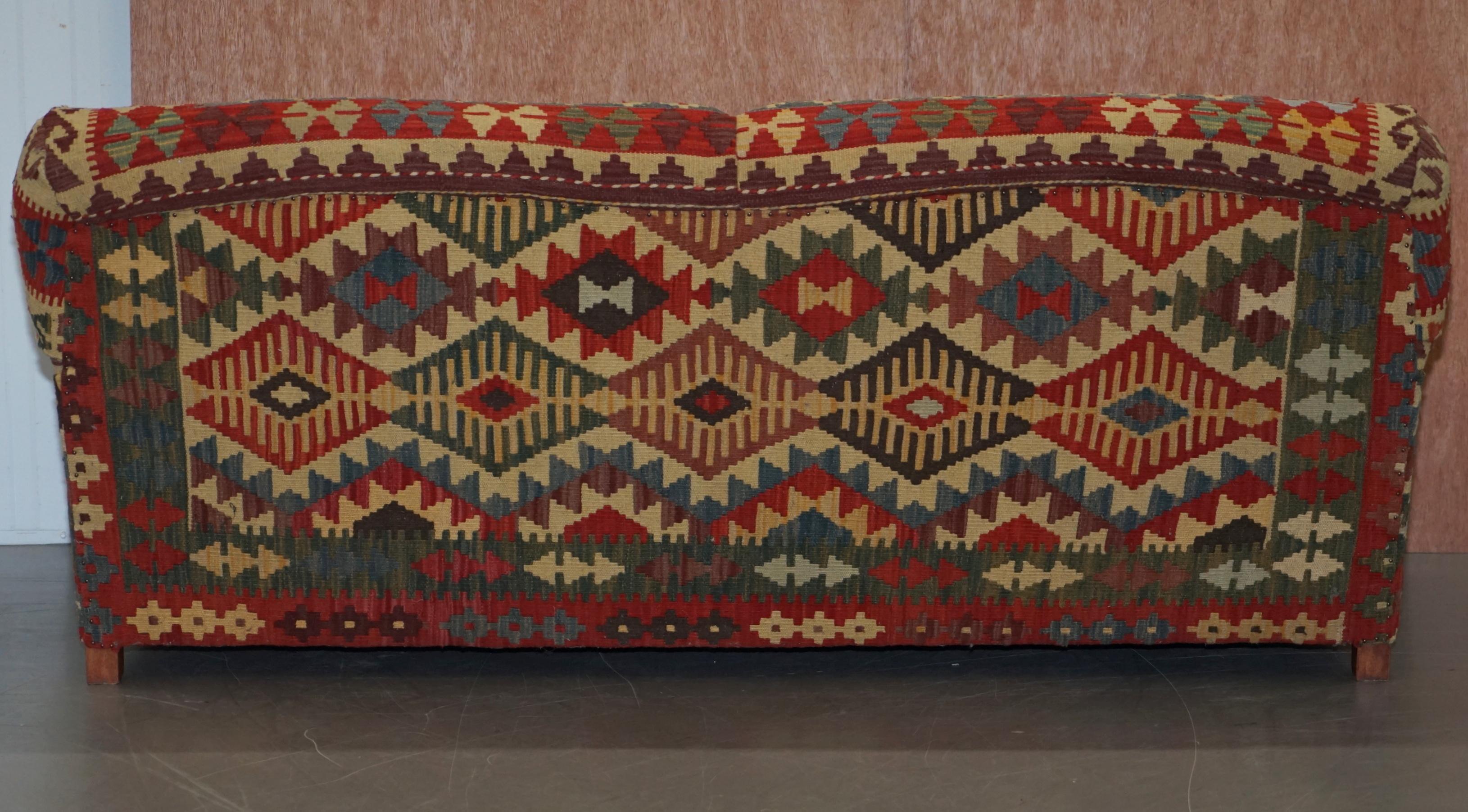 George Smith Signature Scroll Arm Kilim Upholstered Sofa Original Upholstery 8
