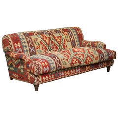 George Smith Signature Scroll Arm Kilim Upholstered Sofa Original Upholstery