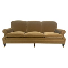 George Smith “Signature" Scroll-Arm Large Sofa in Beige Gold Mohair Velvet