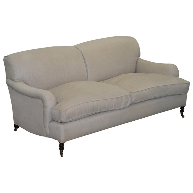 George Smith Signature Scroll Howard Arm Two, Three Seater Sofa Grey For Sale