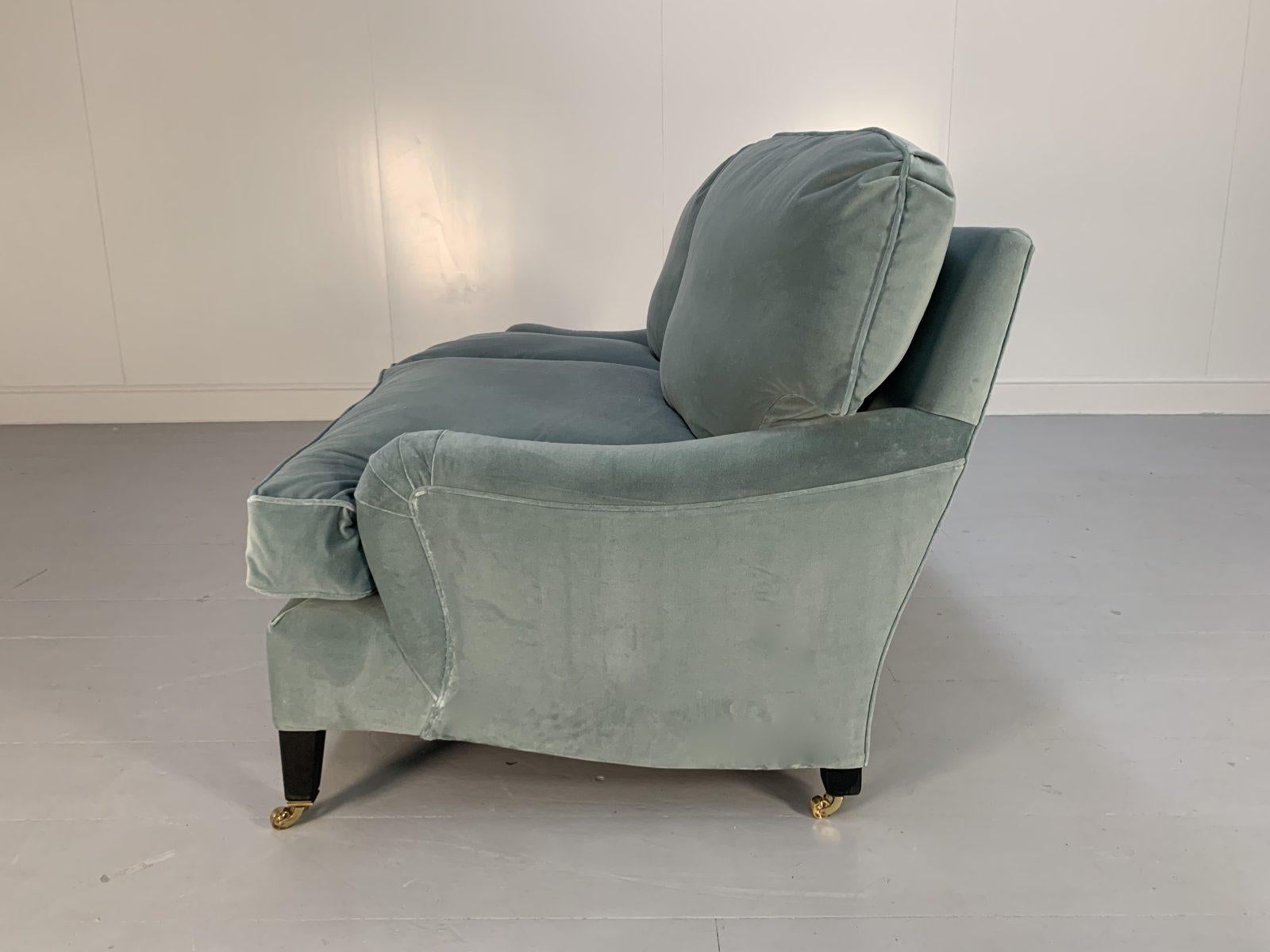 Contemporary George Smith “Signature” Sofa, Small 2-Seat, in Pale Blue Italian Velvet For Sale