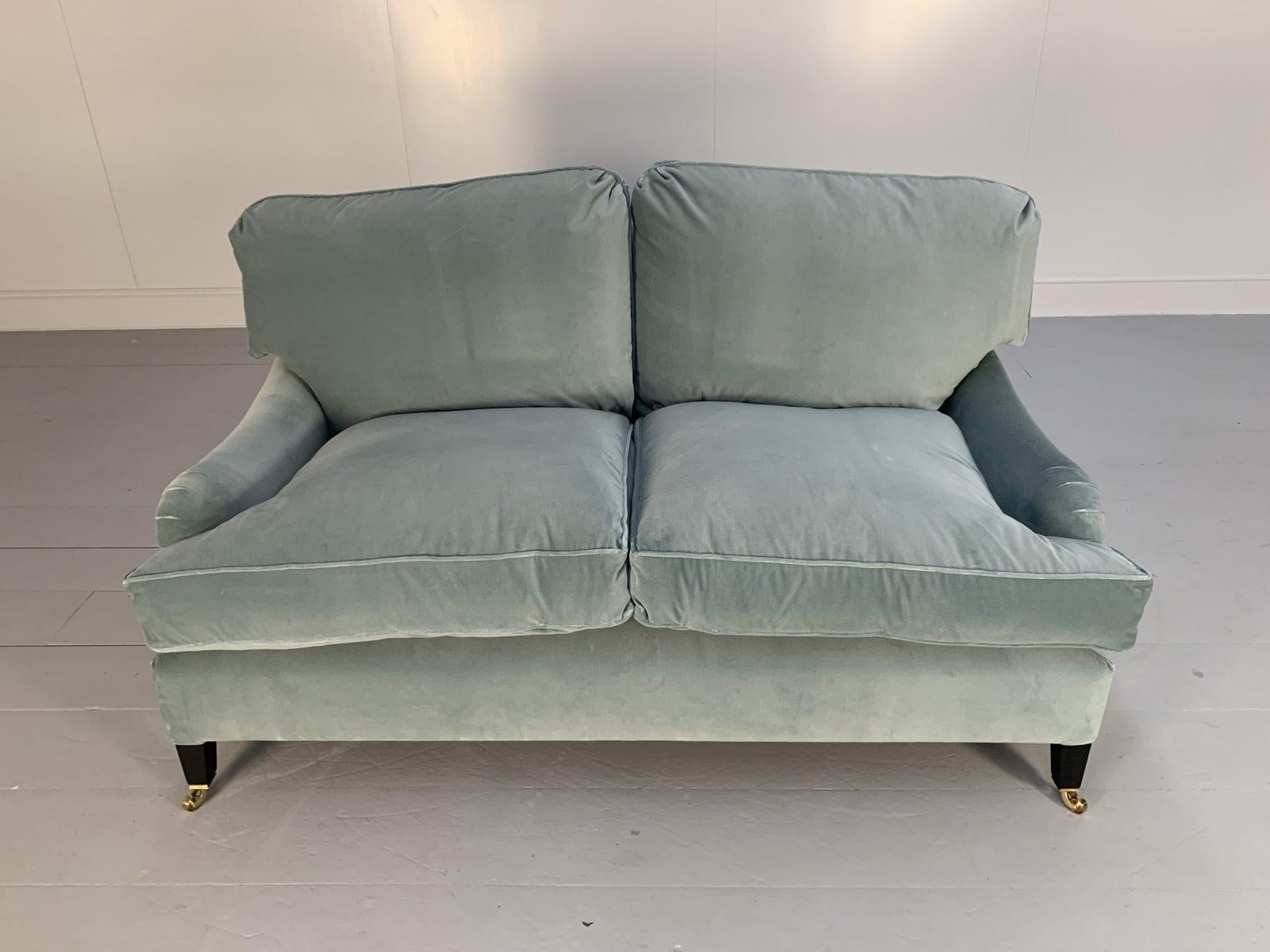 George Smith “Signature” Sofa, Small 2-Seat, in Pale Blue Italian Velvet For Sale 1
