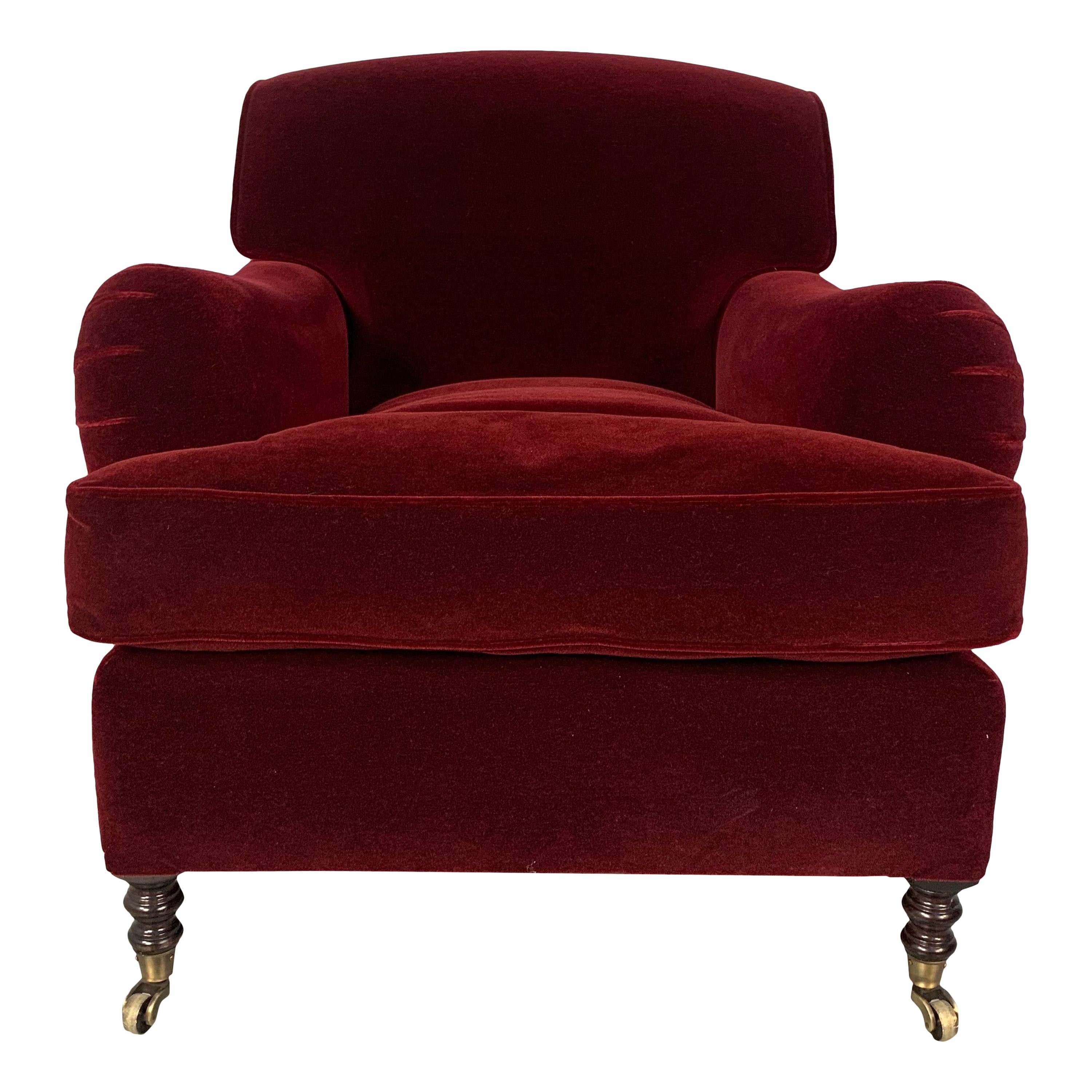 George Smith “Signature" Standard-Arm Armchair in Red Berry Mohair-Velvet