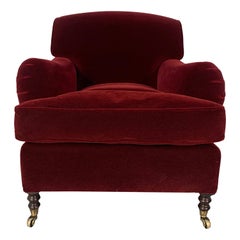 Used George Smith “Signature" Standard-Arm Armchair in Red Berry Mohair-Velvet