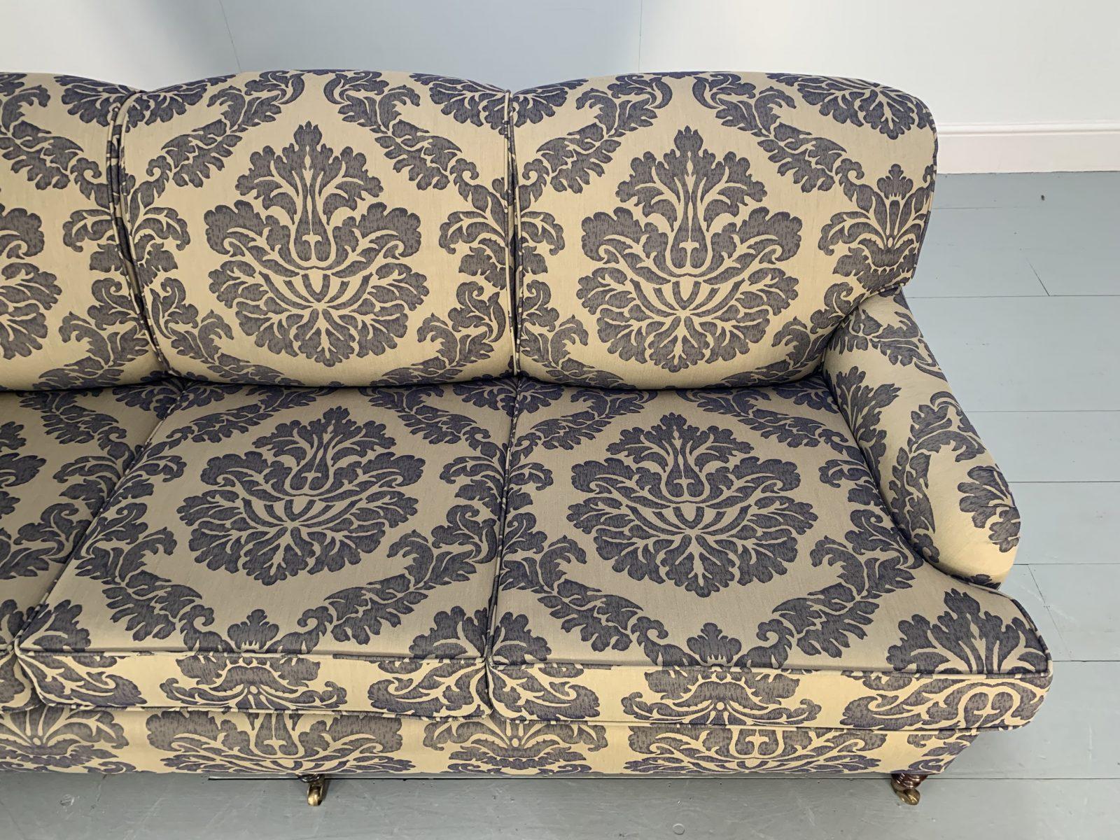 British George Smith Signature “Standard-Arm” Large 3-Seat Sofa in Bernini Damask For Sale