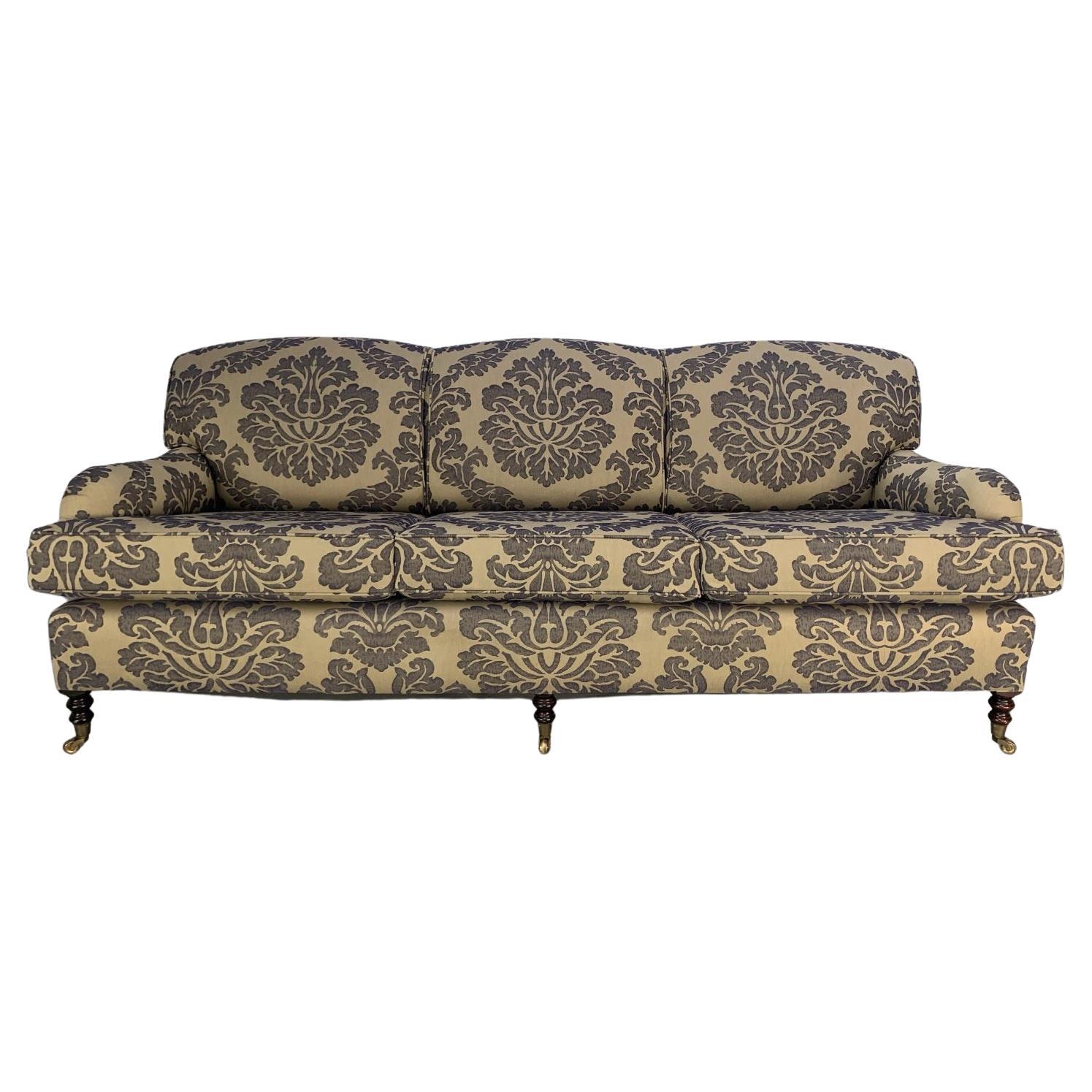 George Smith Signature “Standard-Arm” Large 3-Seat Sofa in Bernini Damask For Sale