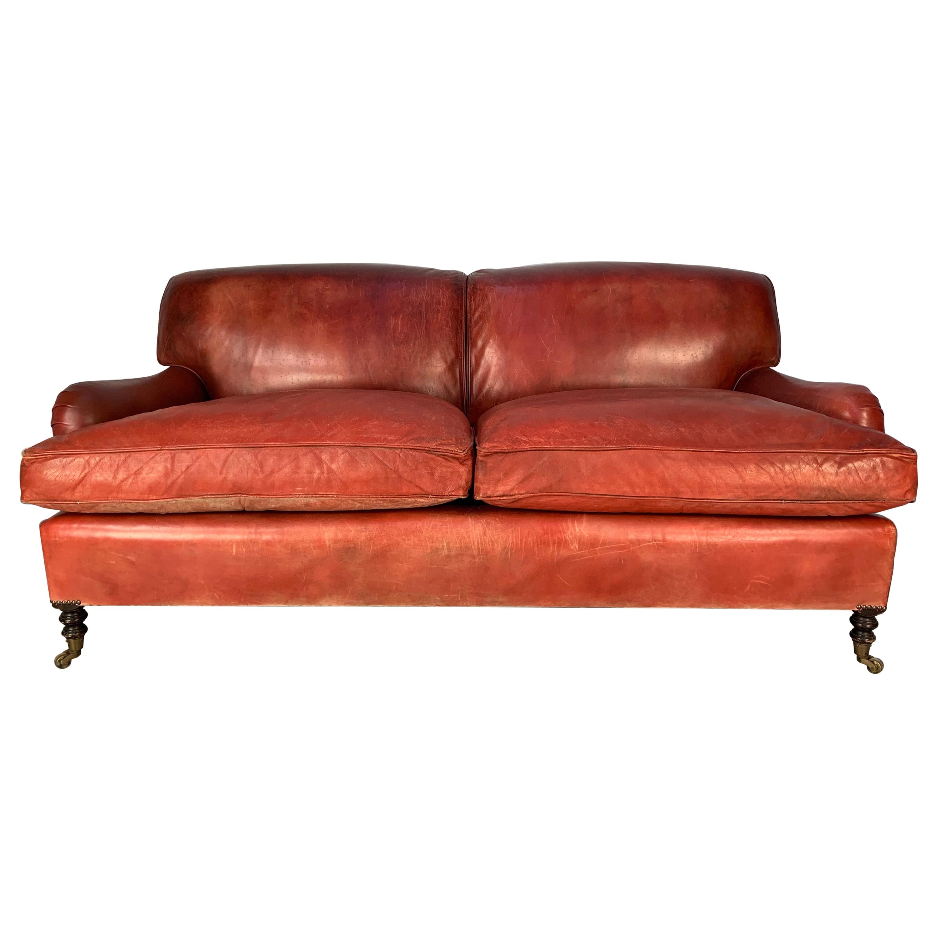 George Smith “Signature" Standard-Arm Large Sofa in Oxblood Leather