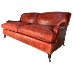 George Smith Signature "Standard-Arm" Large Sofa in Oxblood Leather