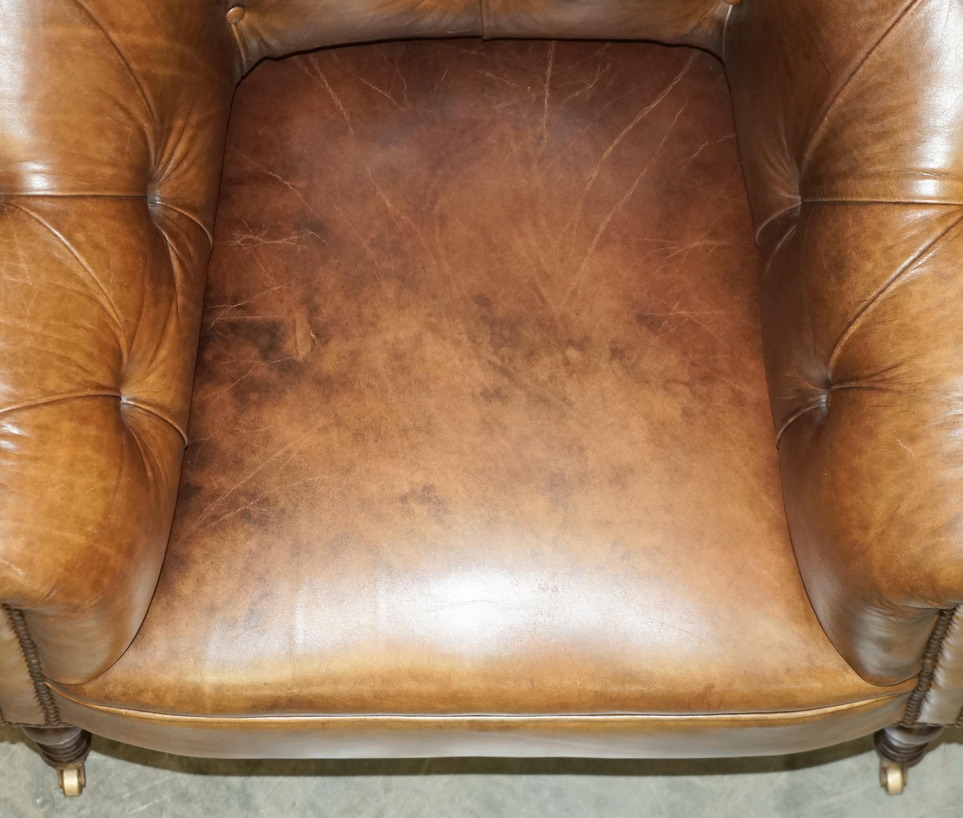  GEORGE SMiTH SOMERVILLE BROWN LEATHER CHESTERFIELD ARMCHAIR 7