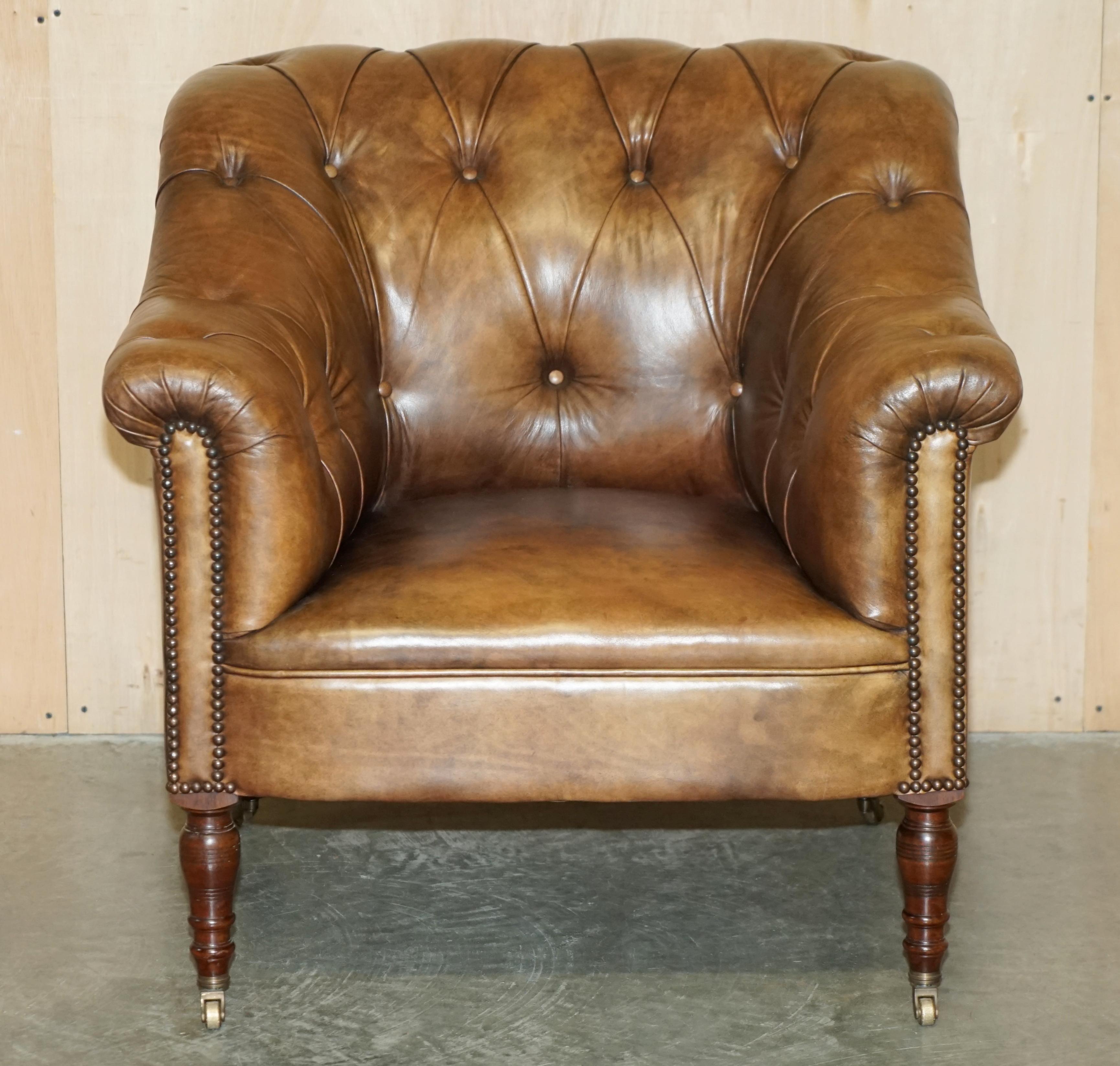English  GEORGE SMiTH SOMERVILLE BROWN LEATHER CHESTERFIELD ARMCHAIR