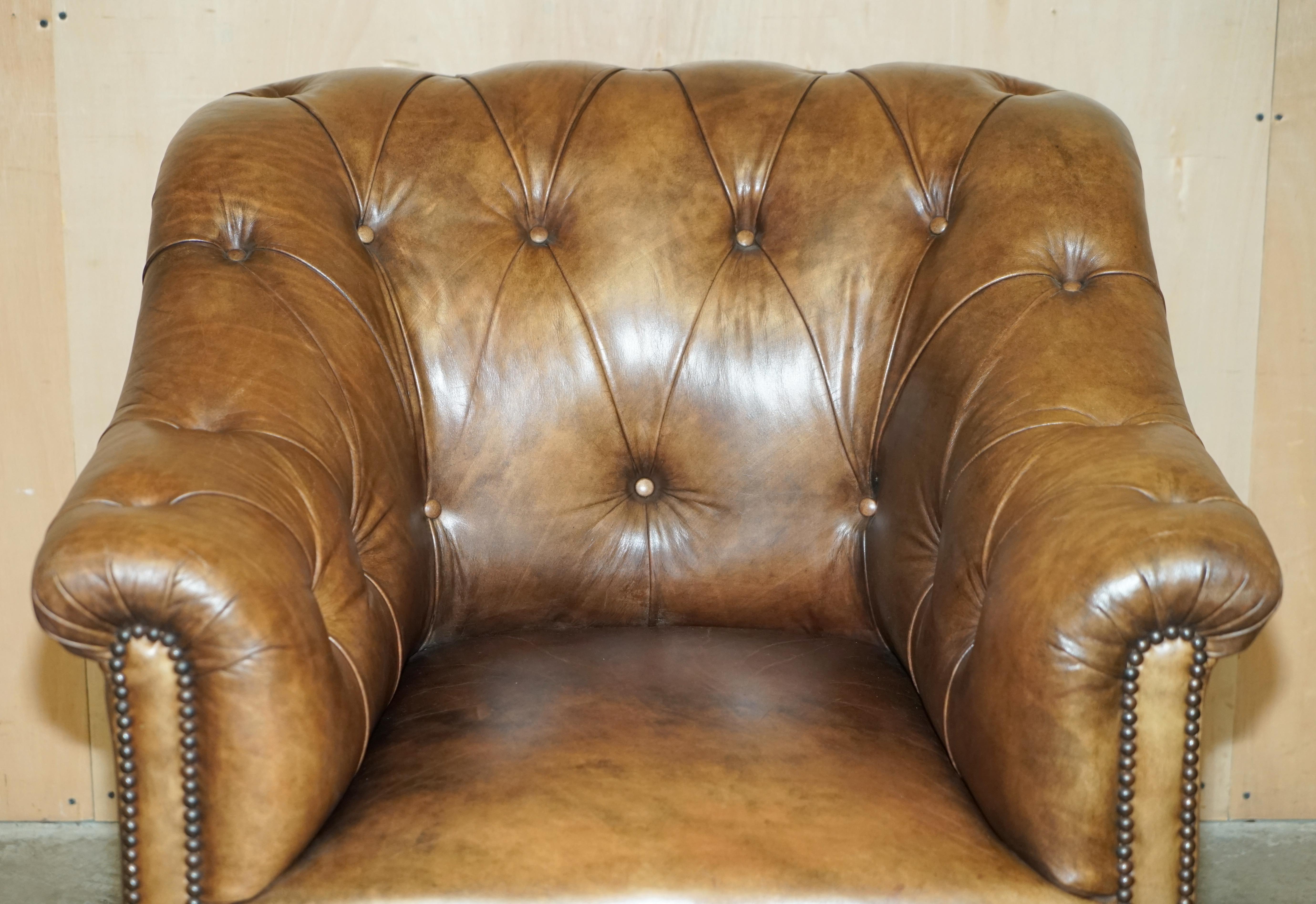 Hand-Crafted  GEORGE SMiTH SOMERVILLE BROWN LEATHER CHESTERFIELD ARMCHAIR For Sale