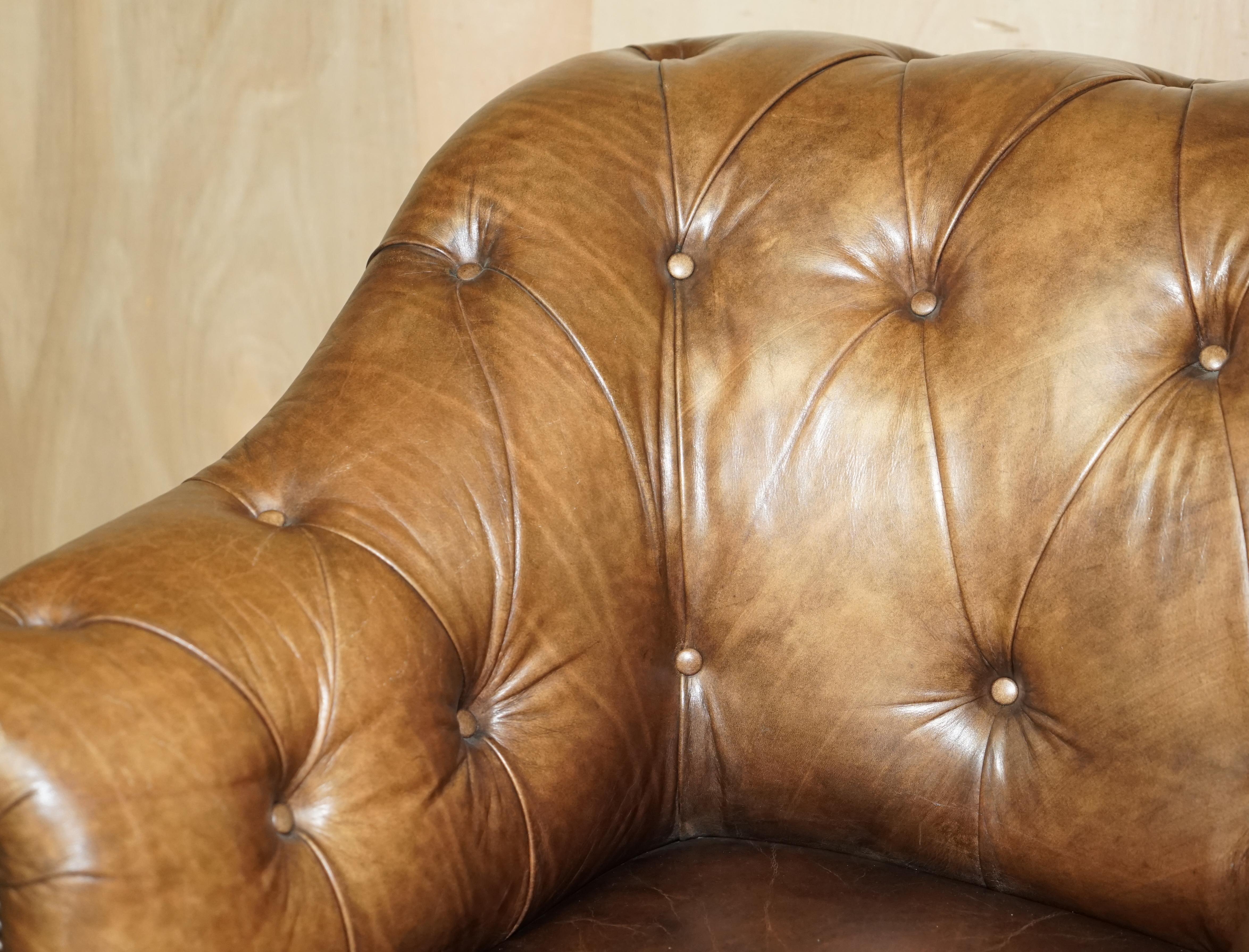 20th Century  GEORGE SMiTH SOMERVILLE BROWN LEATHER CHESTERFIELD ARMCHAIR
