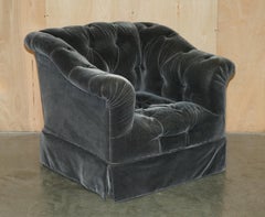 GEORGE SMiTH SOMERVILLE CHESTERFIELD MOHAIR VELVET ARMCHAIR FOOTSTOOL