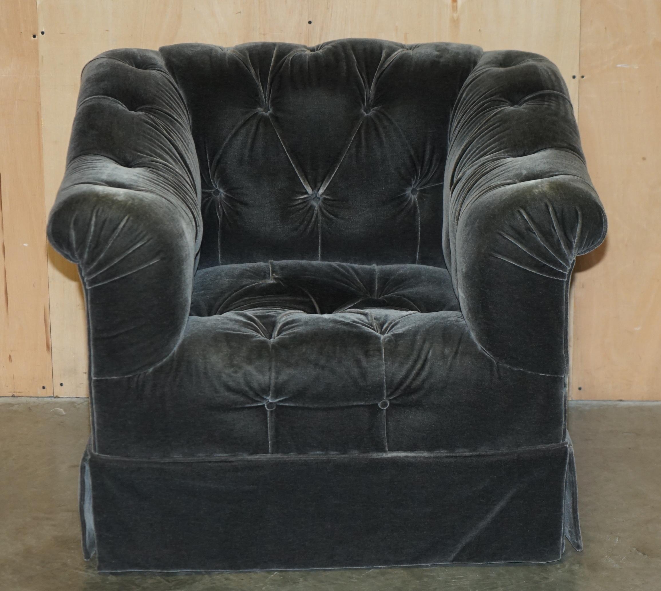 Chesterfield GEORGE SMiTH SOMERVILLE CHESTERFIELD MOHAIR VELVET ARMCHAIR FOOTSTOOL For Sale