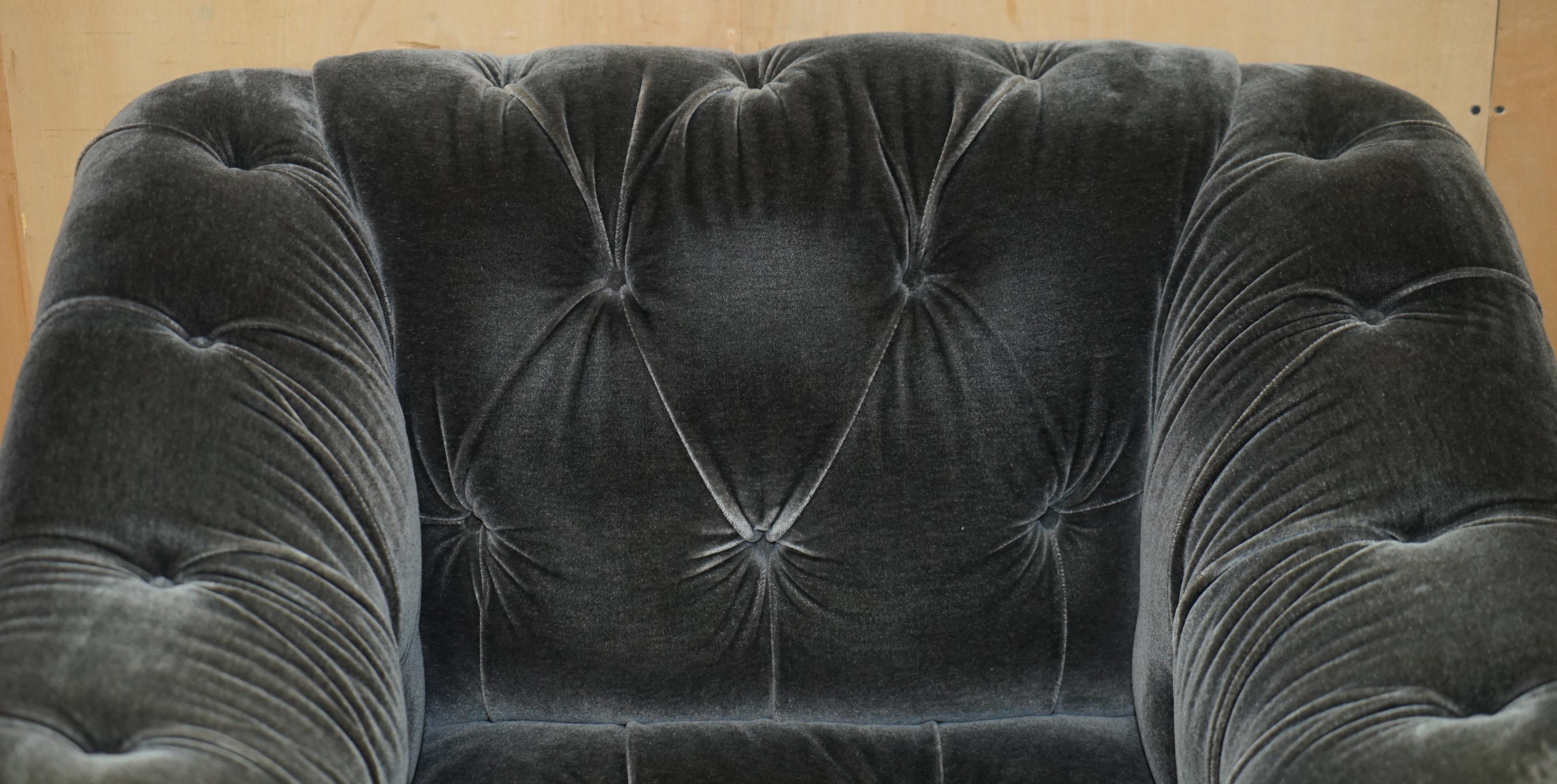 English GEORGE SMiTH SOMERVILLE CHESTERFIELD MOHAIR VELVET ARMCHAIR FOOTSTOOL For Sale