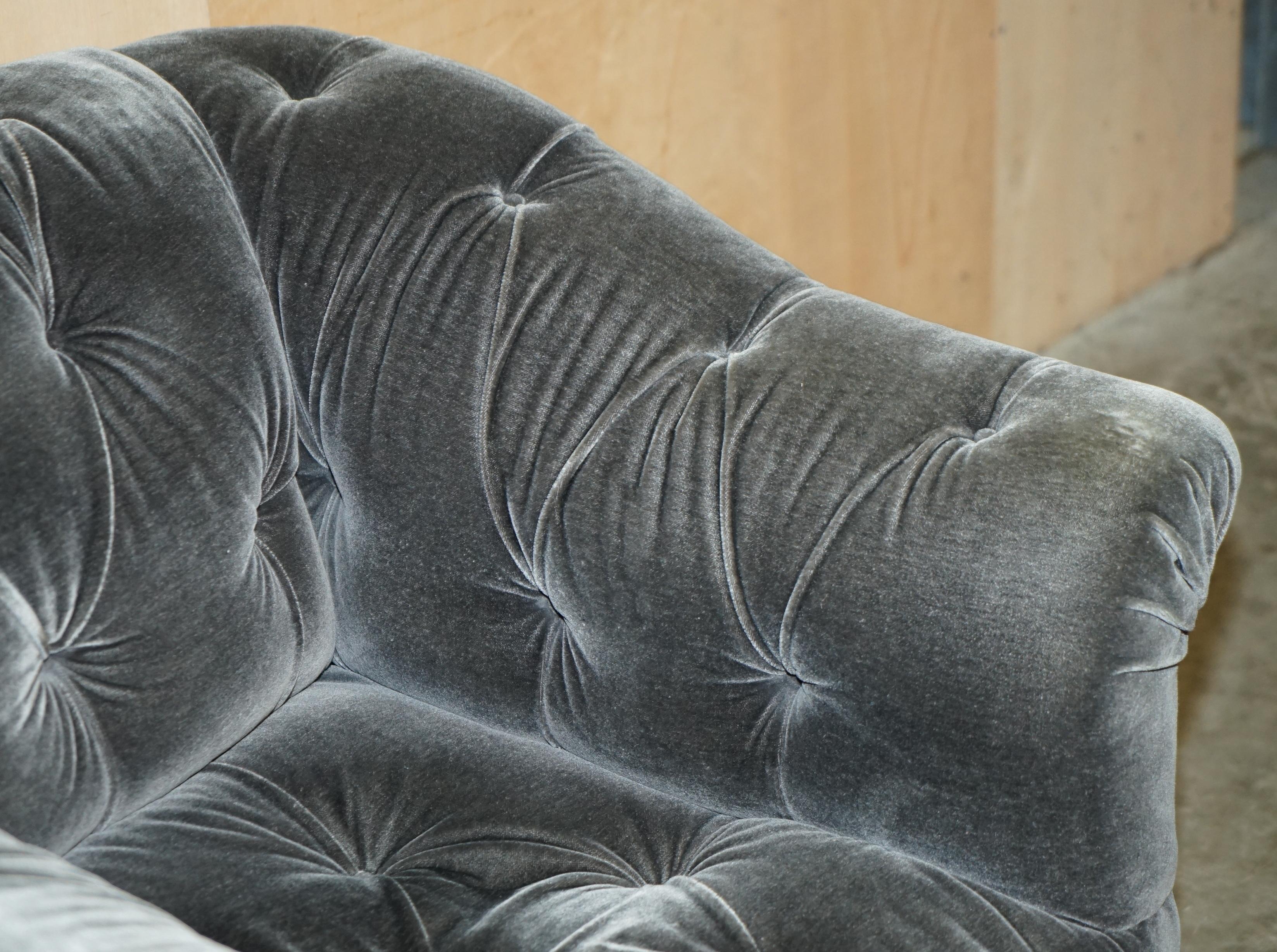Hand-Crafted GEORGE SMiTH SOMERVILLE CHESTERFIELD MOHAIR VELVET ARMCHAIR FOOTSTOOL For Sale