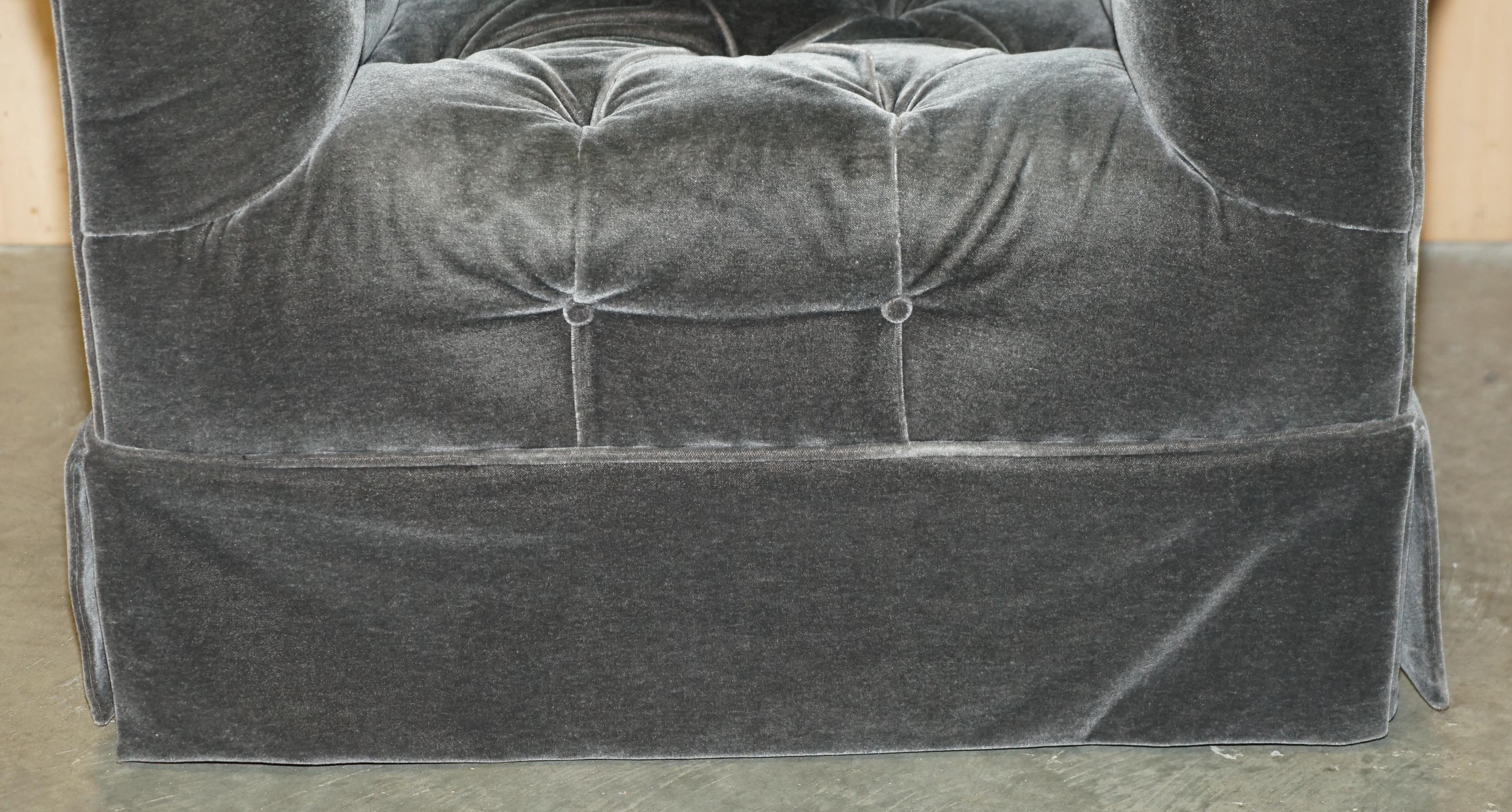 GEORGE SMiTH SOMERVILLE CHESTERFIELD MOHAIR VELVET ARMCHAIR FOOTSTOOL For Sale 1