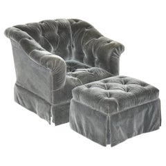 GEORGE SMiTH SOMERVILLE CHESTERFIELD MOHAIR VELVET ARMCHAIR FOOTSTOOL