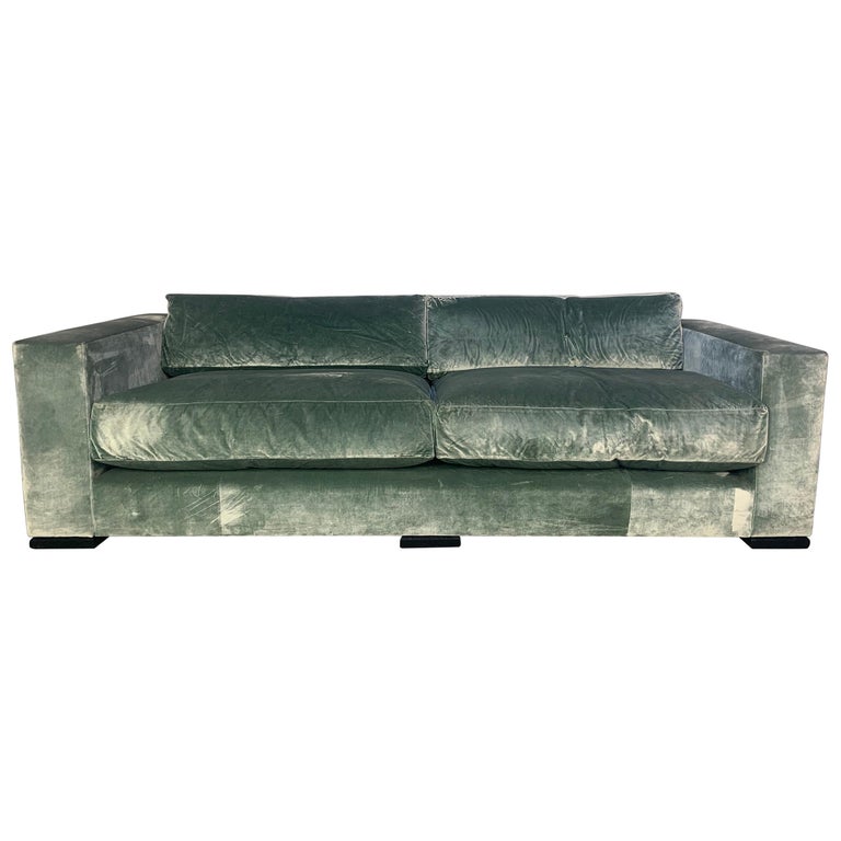 George Smith “Square-Arm" Large 4-Seat Sofa in Pale-Green Silk-Velvet at  1stDibs