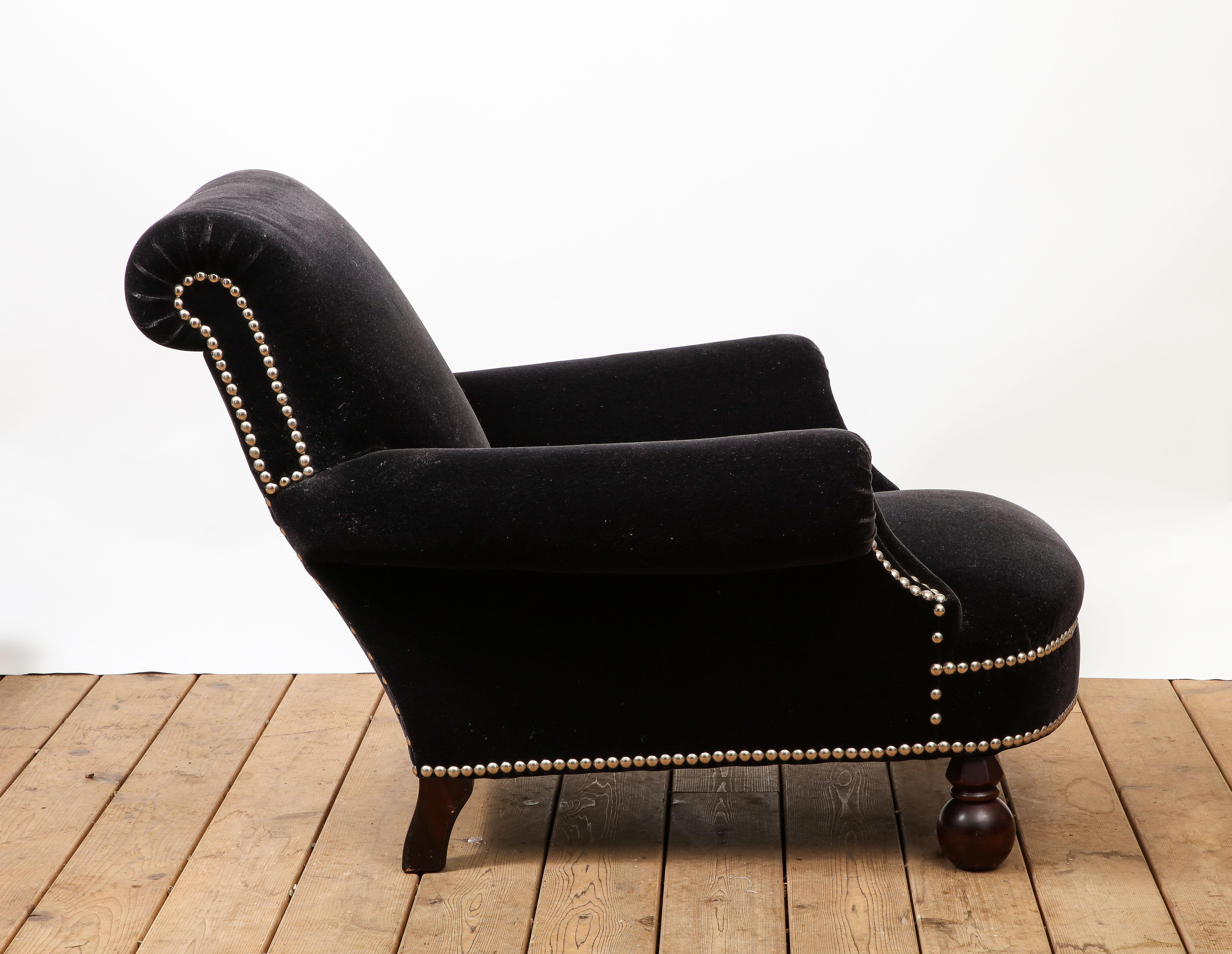 George Smith Studio Chair and Matching Ottoman in Black Velvet 4