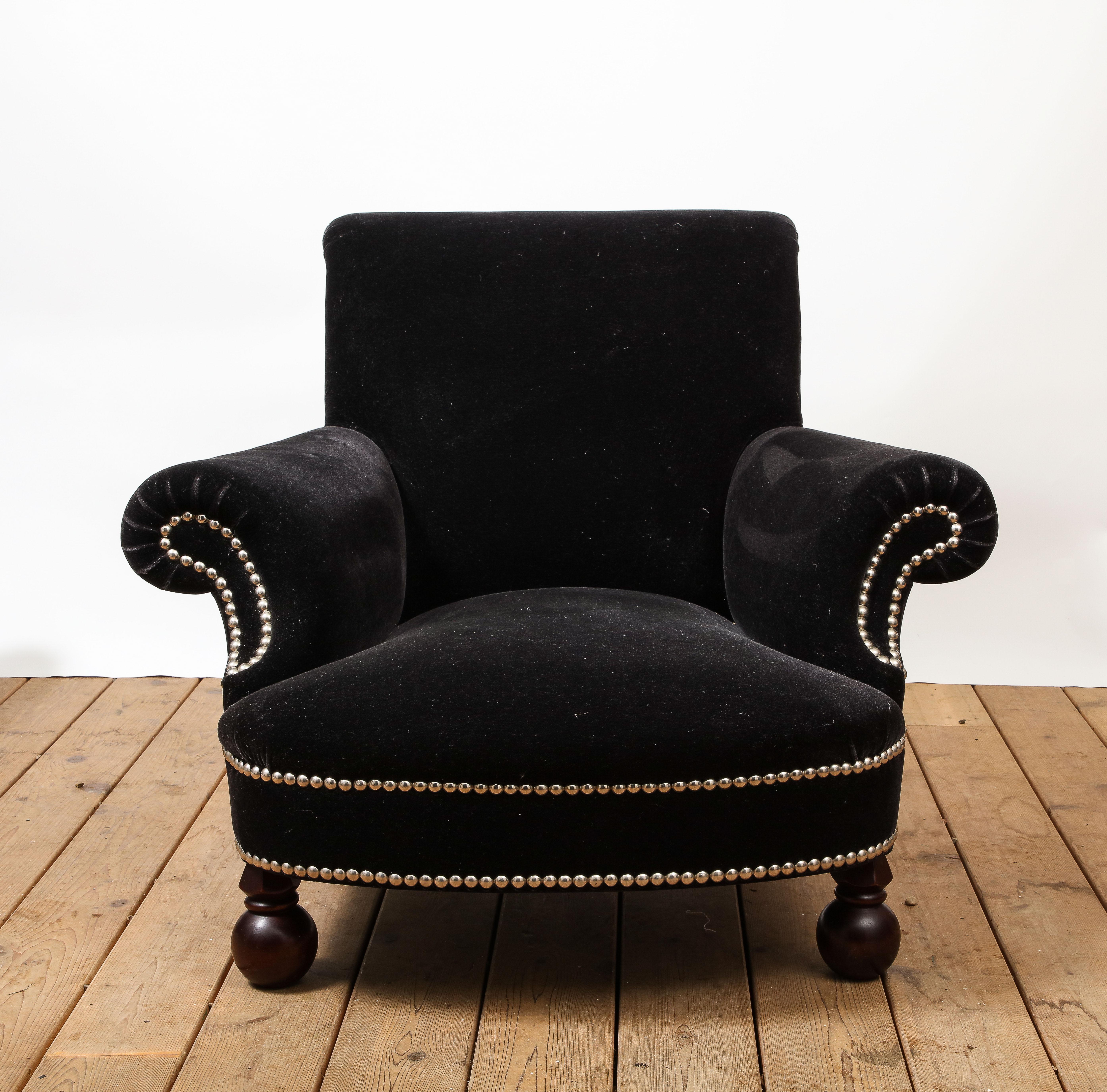 George Smith Studio Chair and Matching Ottoman in Black Velvet 5