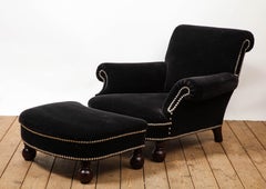 George Inness Studio Chair et Ottoman assorti en velours noir