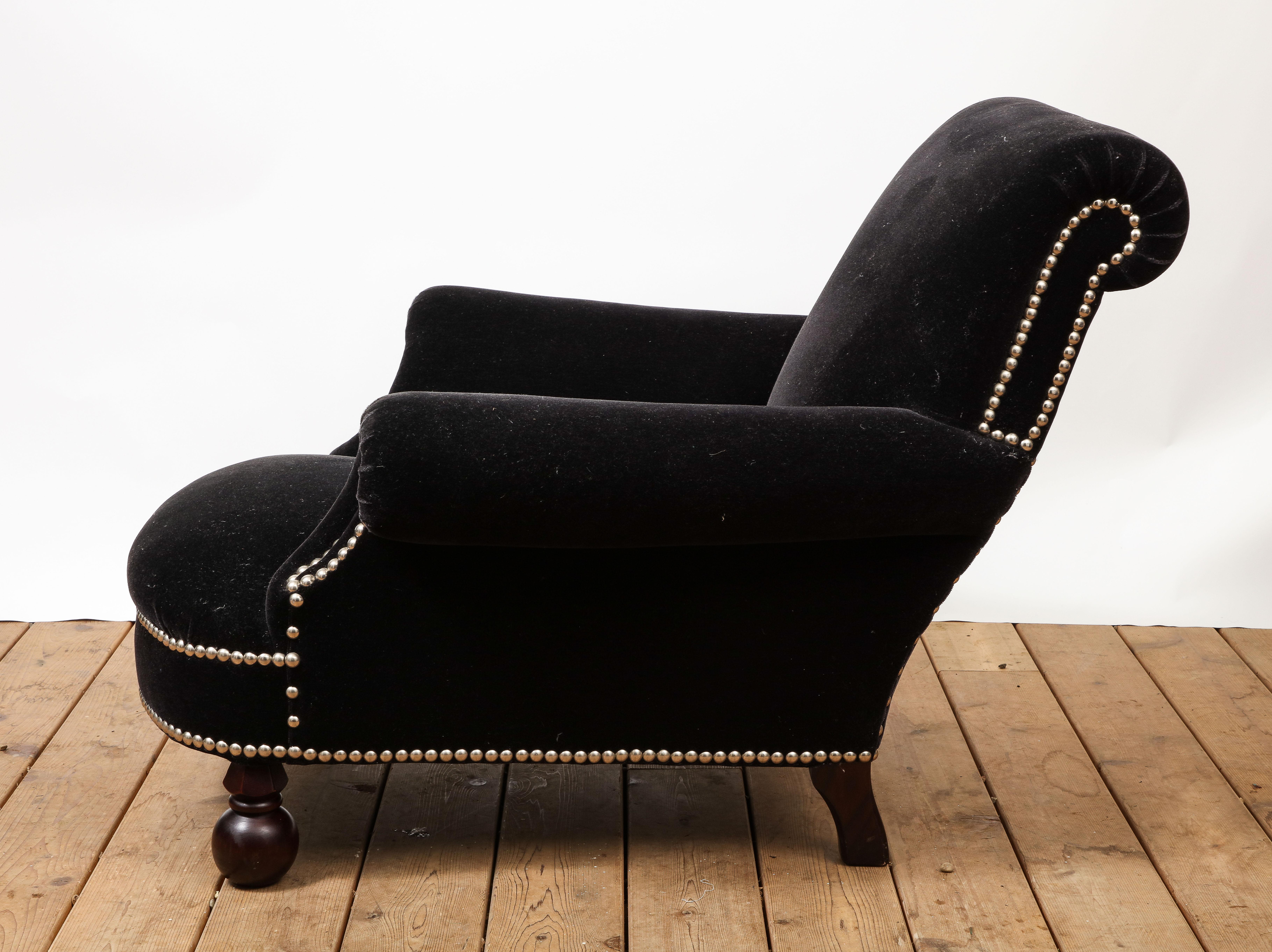 Upholstery George Smith Studio Chair and Matching Ottoman in Black Velvet