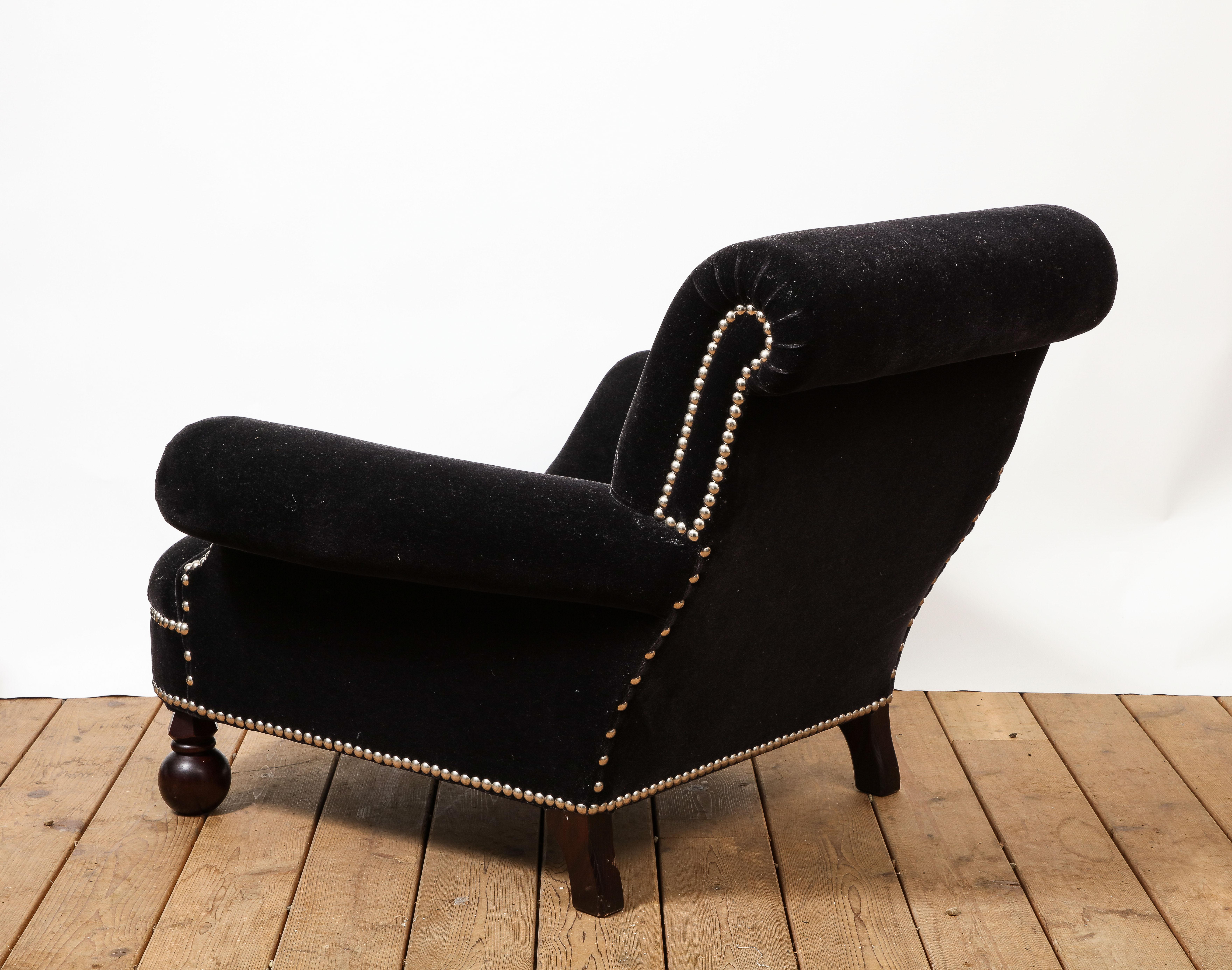 George Smith Studio Chair and Matching Ottoman in Black Velvet 1