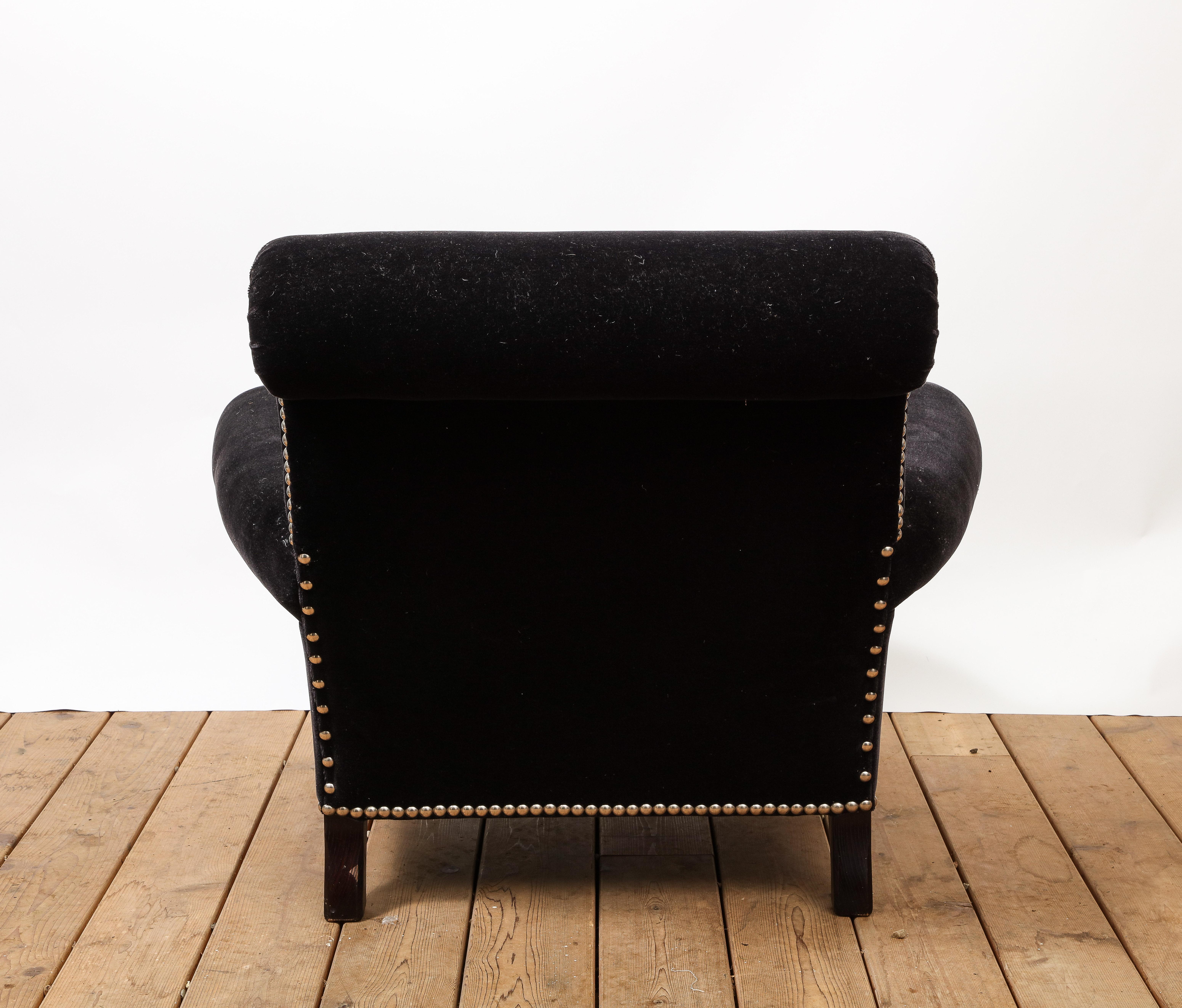 George Smith Studio Chair and Matching Ottoman in Black Velvet 2