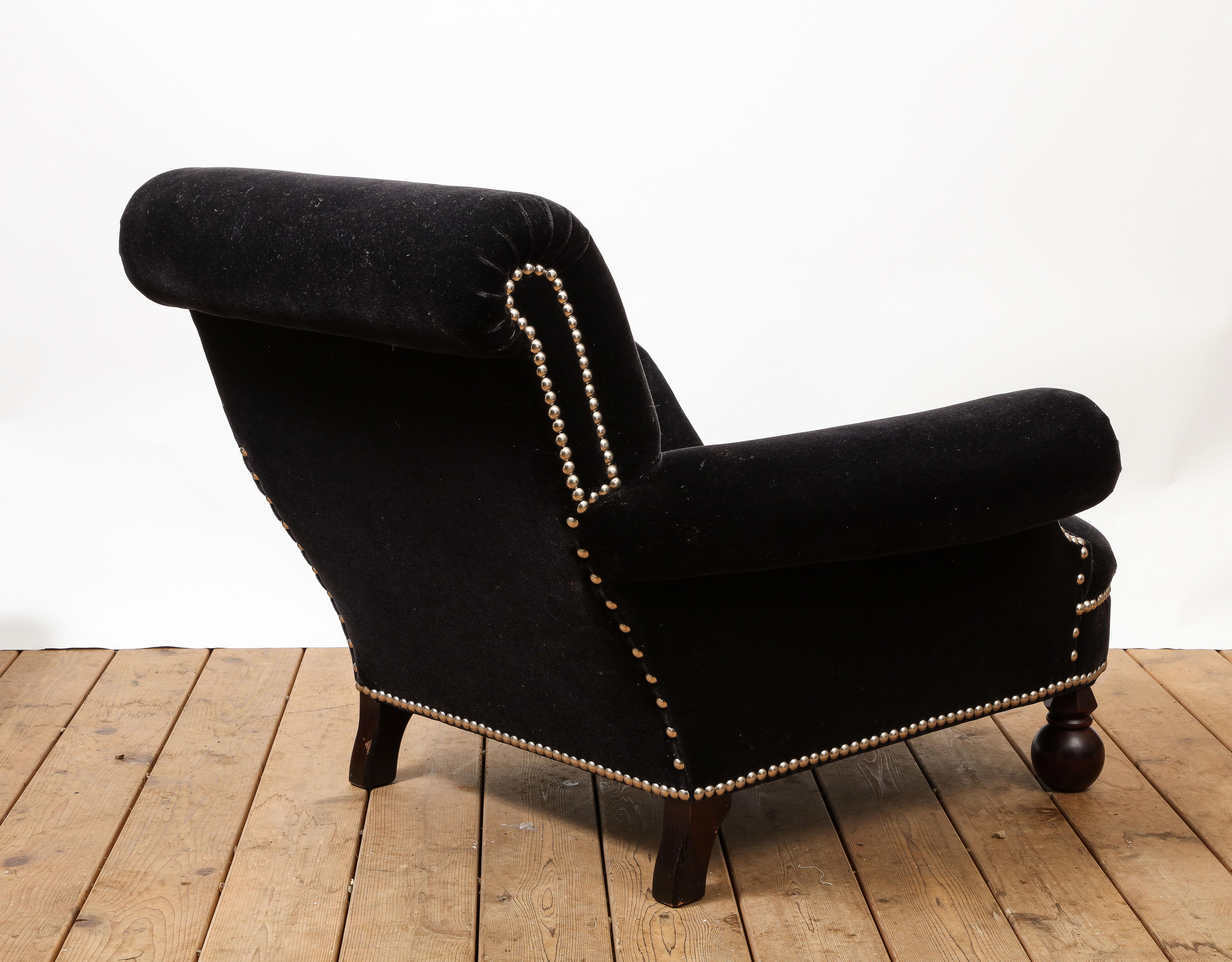 George Smith Studio Chair and Matching Ottoman in Black Velvet 3