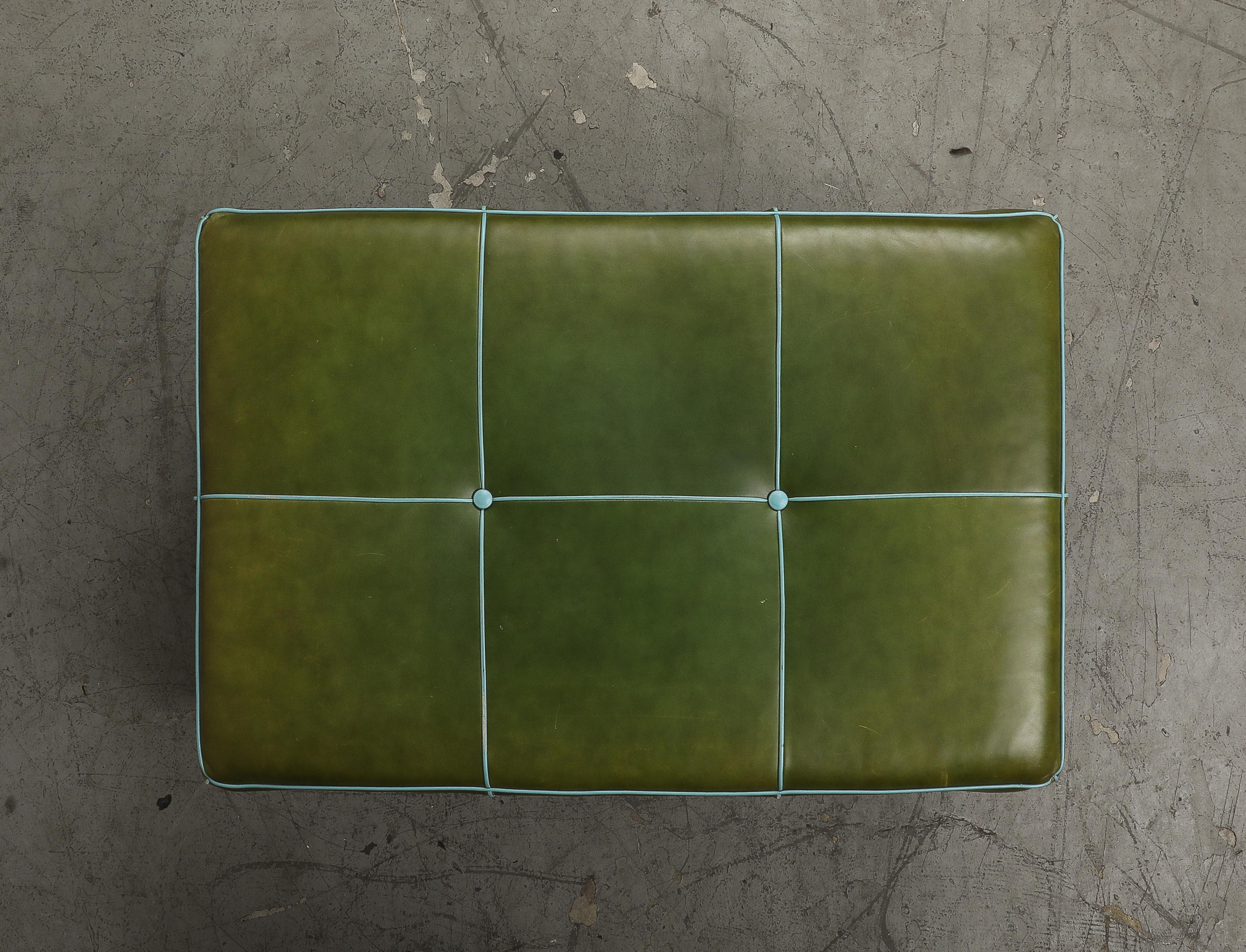 George Smith Style Green Leather Rectangular Tufted Ottoman 6