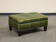 George Smith Style Green Leather Rectangular Tufted Ottoman