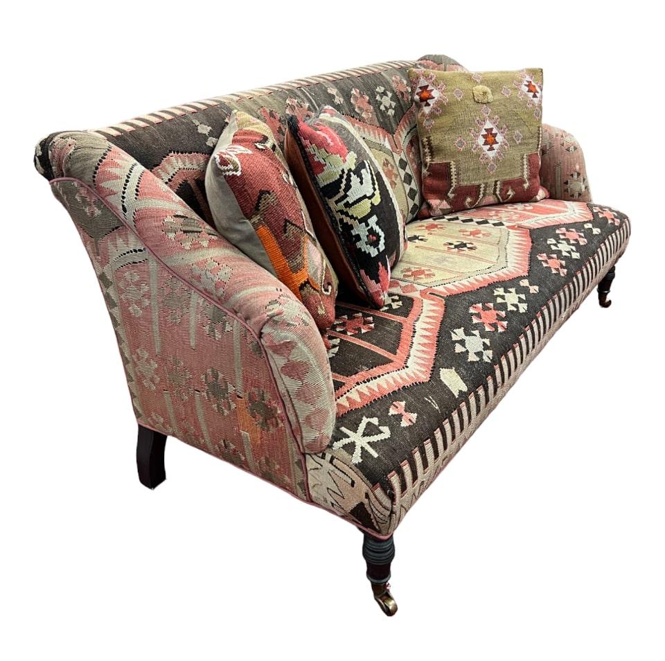 George Smith Style Kilim Upholstered 2 Seat Sofa In Good Condition In Palm Beach Gardens, FL