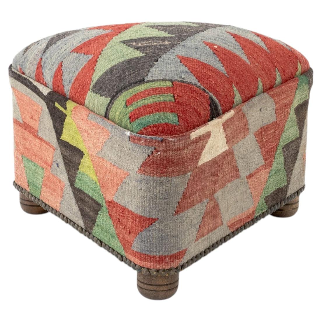 George Smith Style Kilim Upholstered Triangular Footstool
