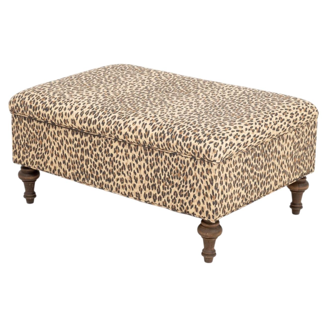 George Smith Style Leopard Print Upholstered Storage Ottoman