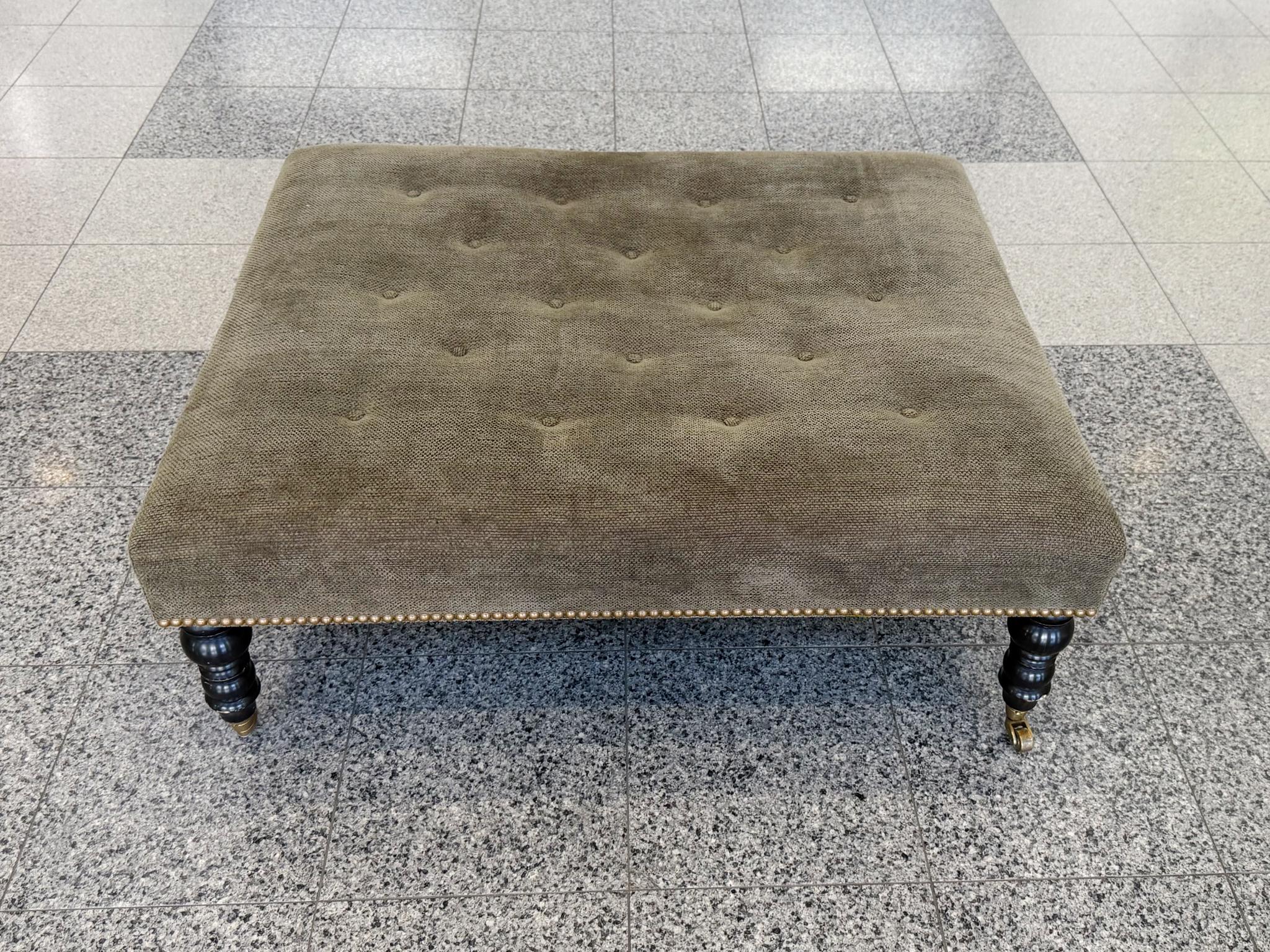George Smith Style Tufted Velvet Ottoman In Good Condition For Sale In New York, NY