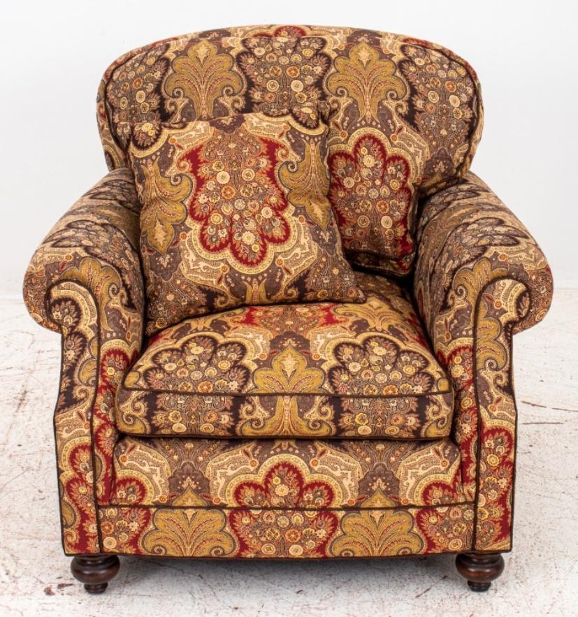 Country George Smith Style Upholstered Club Chair and Ottoman