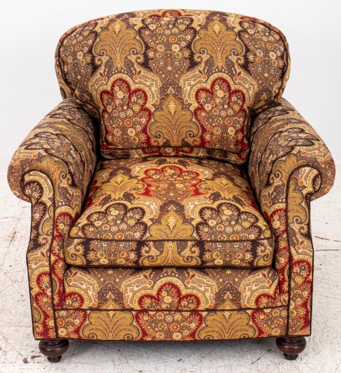 George Smith Style Upholstered Club Chair and Ottoman In Good Condition In New York, NY