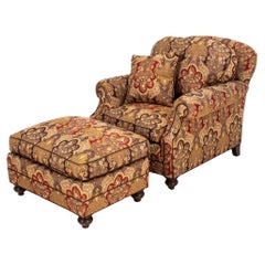 George Smith Style Upholstered Club Chair and Ottoman