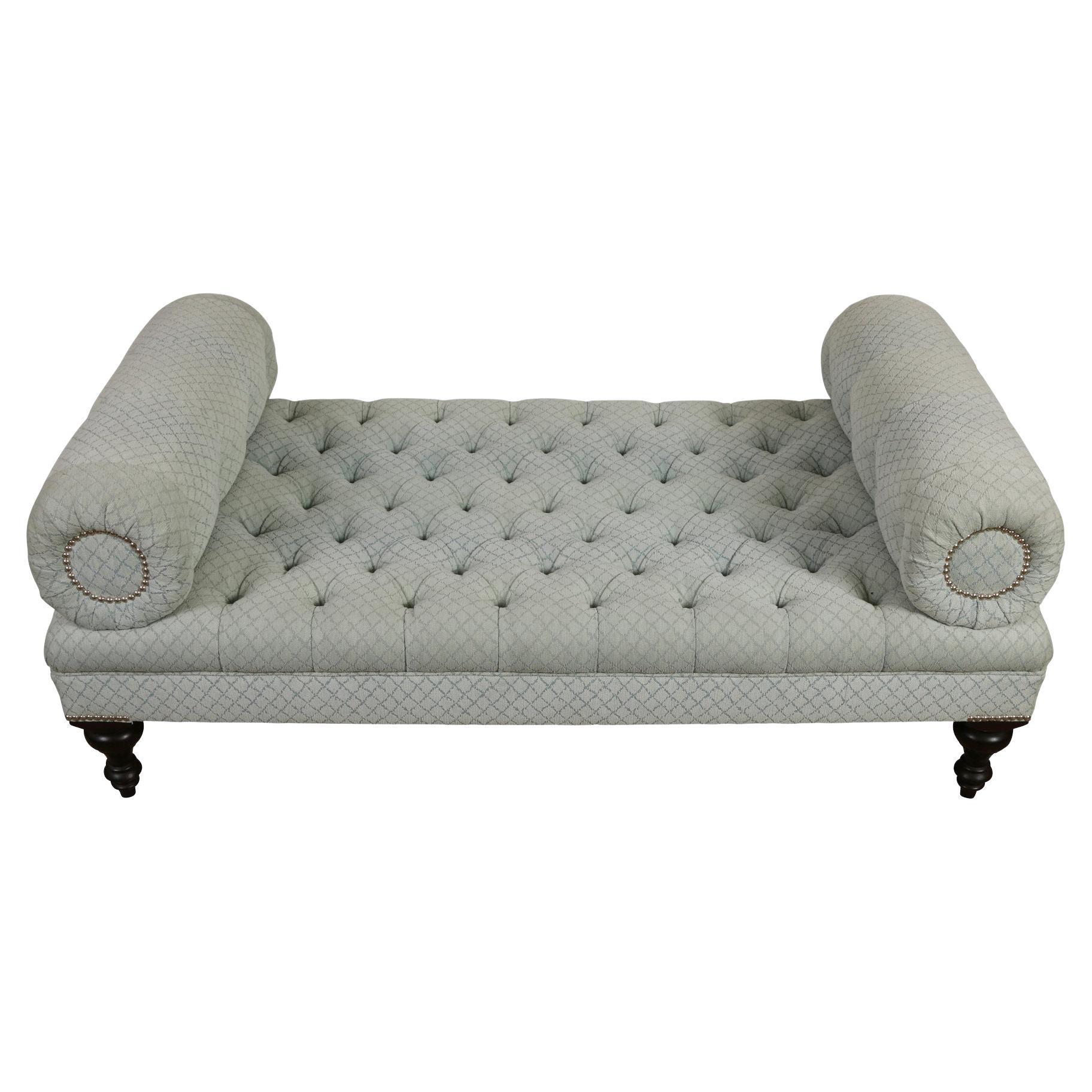 George Smith Tufted Bench with Turned Legs For Sale