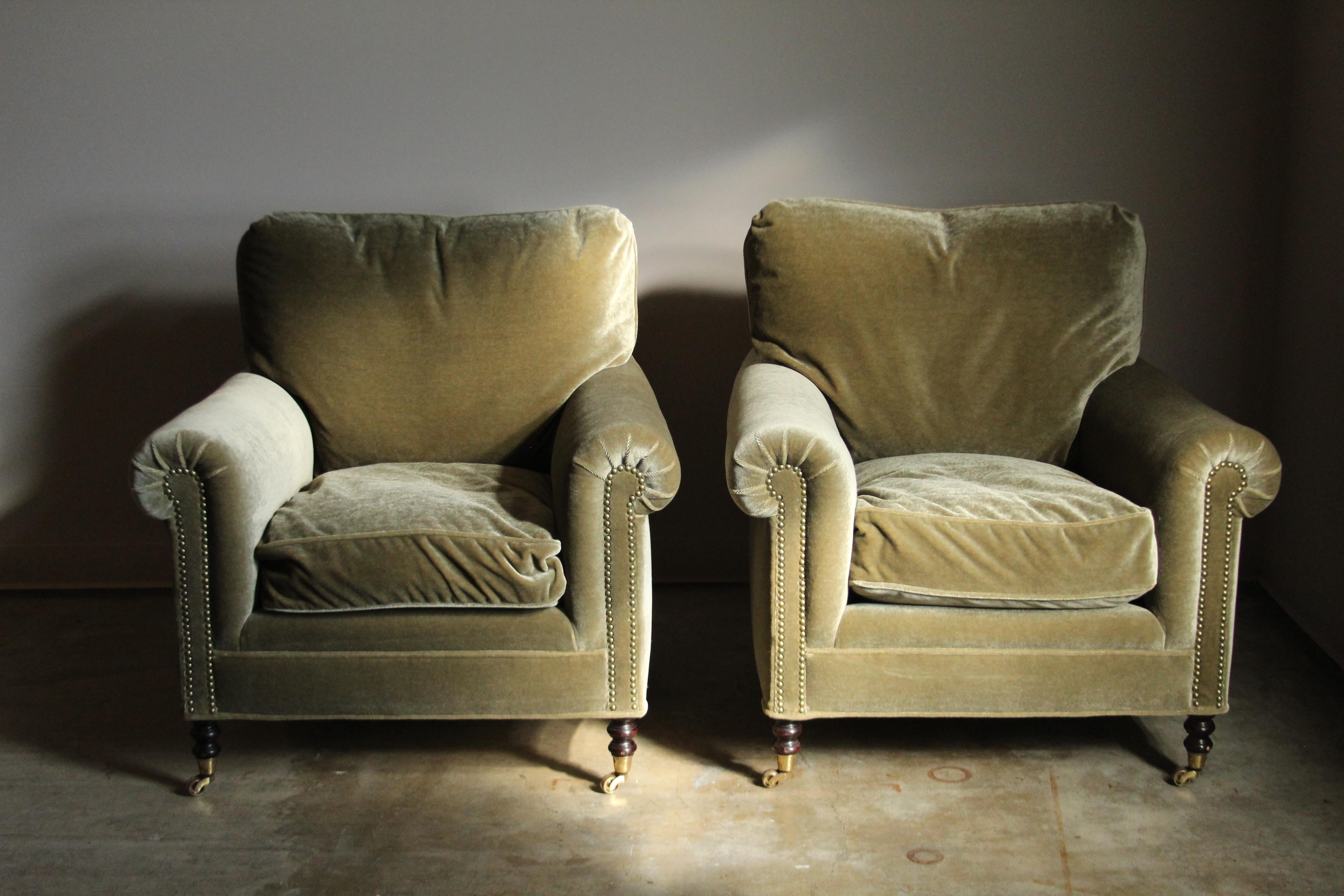 Moderne Paire de fauteuils club vintage en mohair de George Smith, années 2000 en vente