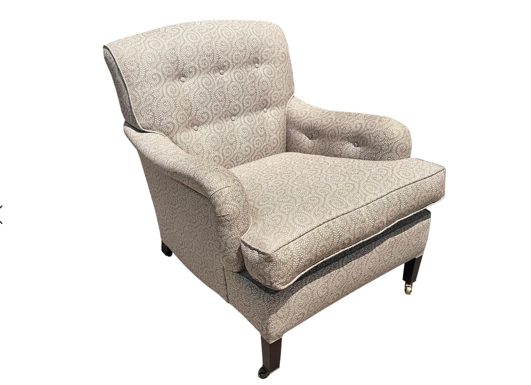 George Smith White Linen Upholstered Roll Arm Club Chair - 1 of 2 Available.