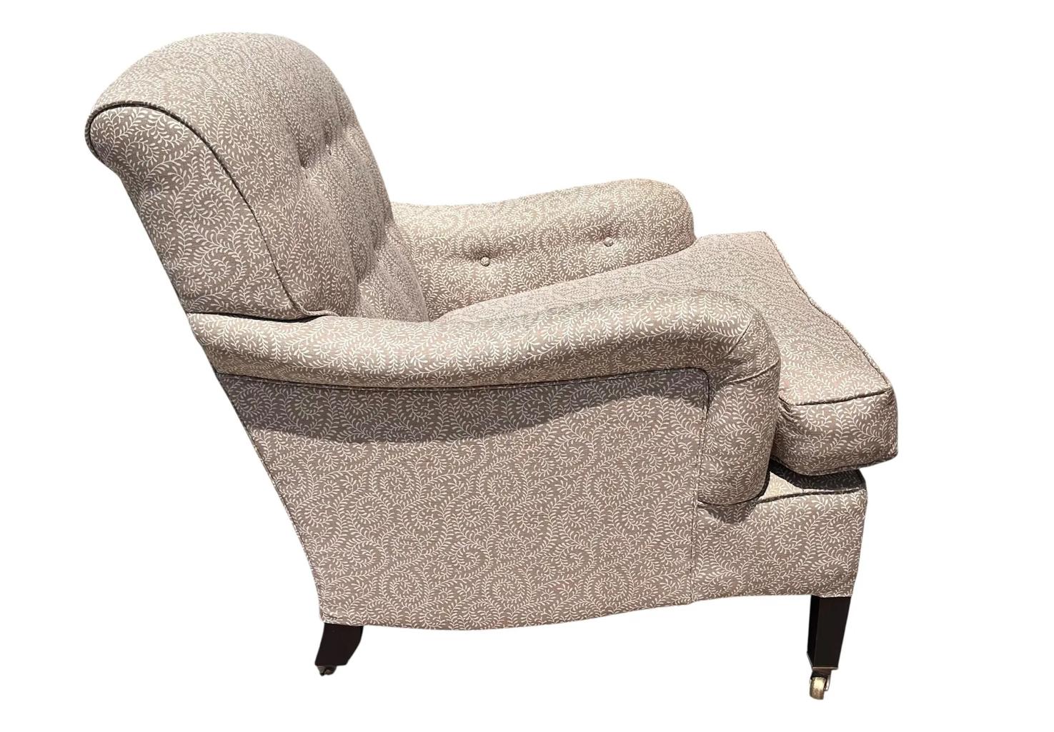 Modern George Smith White Linen Upholstered Roll Arm Club Chair - 1 of 2 For Sale